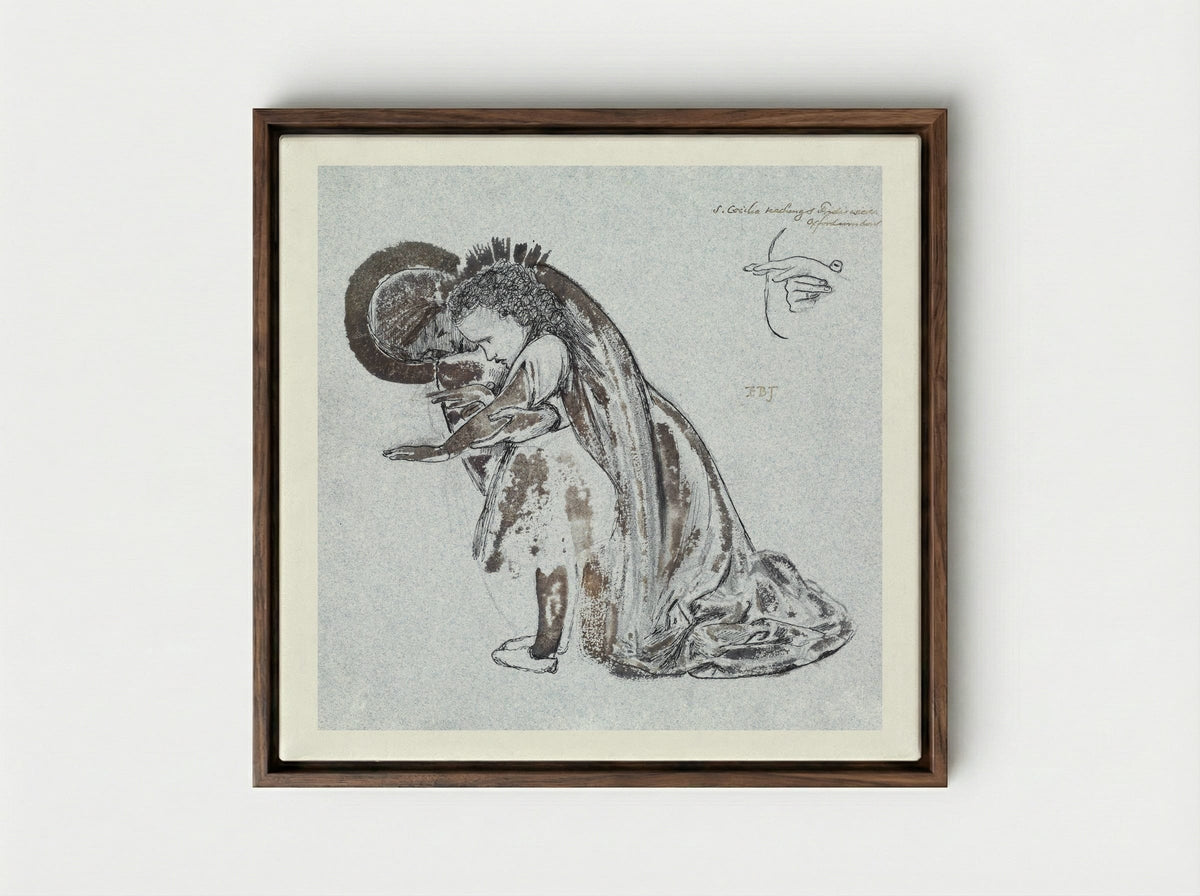 Study of St Cecilia Teaching St Frideswide - Edward Burne-Jones - Framed Canvas Dark Wood