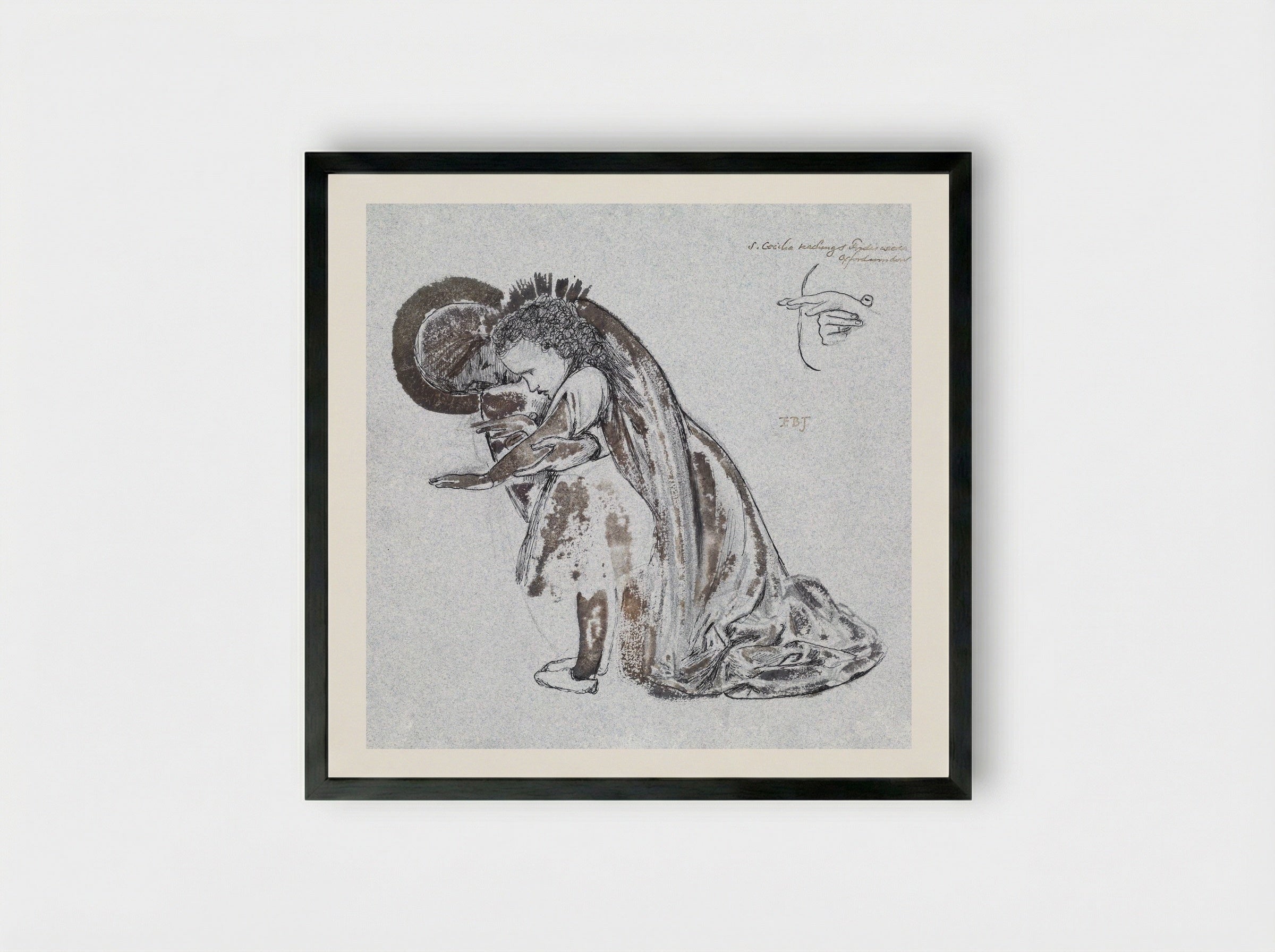 Study of St Cecilia Teaching St Frideswide - Edward Burne-Jones - Framed Print Black
