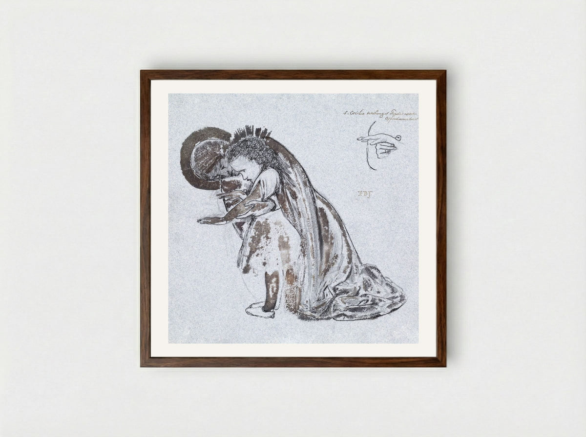 Study of St Cecilia Teaching St Frideswide - Edward Burne-Jones - Framed Print Dark Wood
