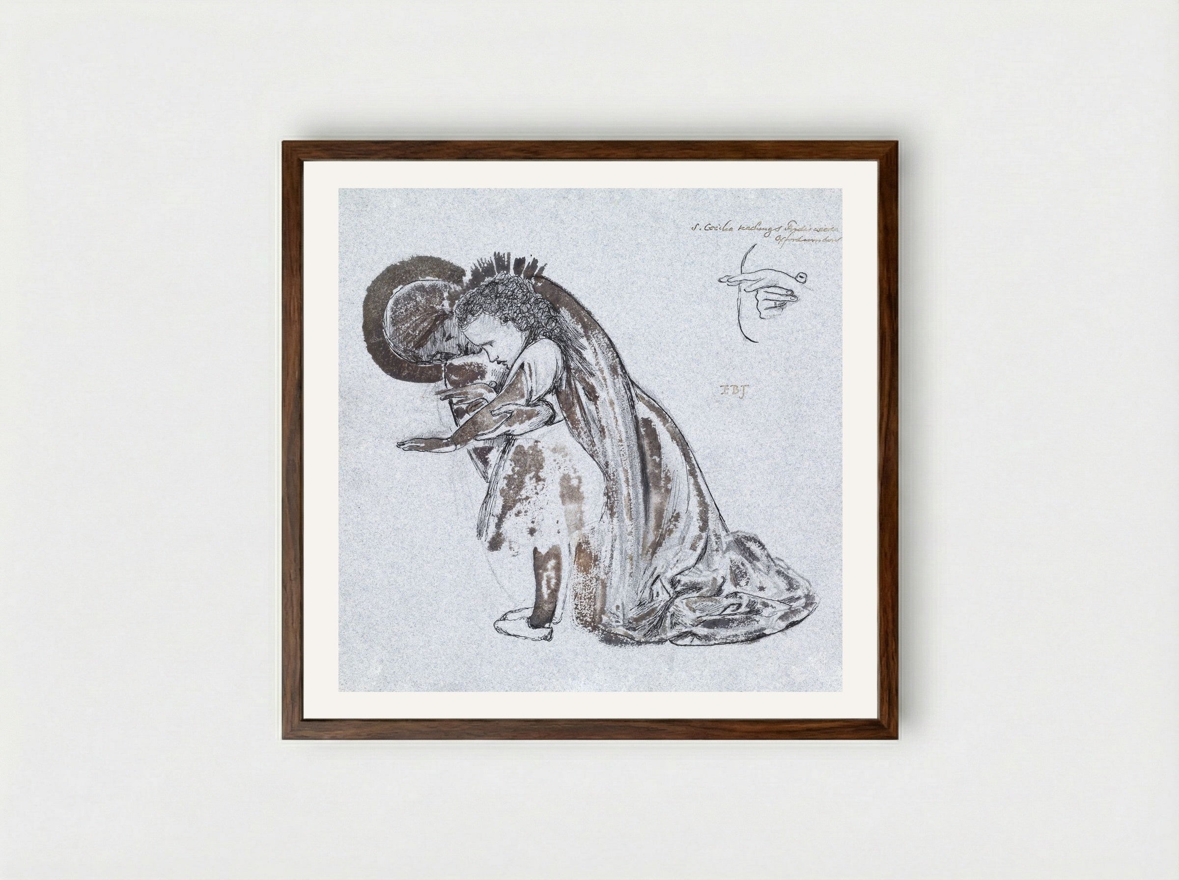 Study of St Cecilia Teaching St Frideswide - Edward Burne-Jones - Framed Print Dark Wood