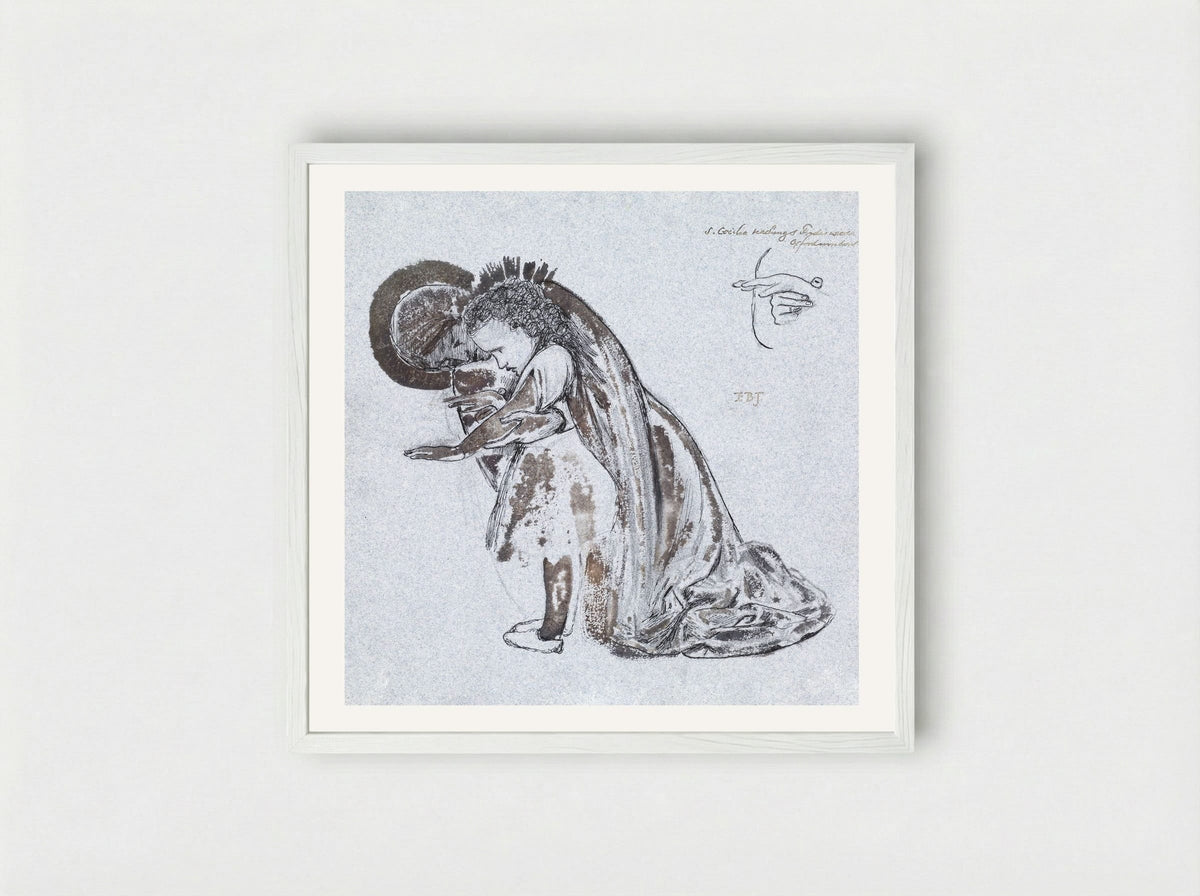 Study of St Cecilia Teaching St Frideswide - Edward Burne-Jones - Framed Print White