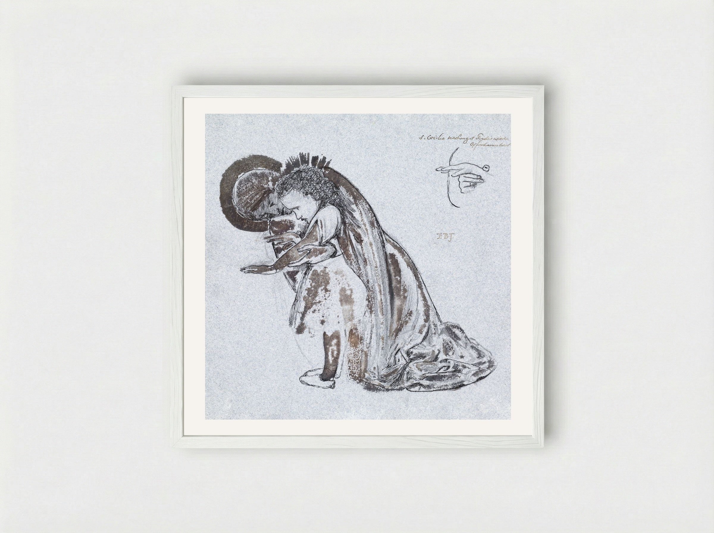 Study of St Cecilia Teaching St Frideswide - Edward Burne-Jones - Framed Print White