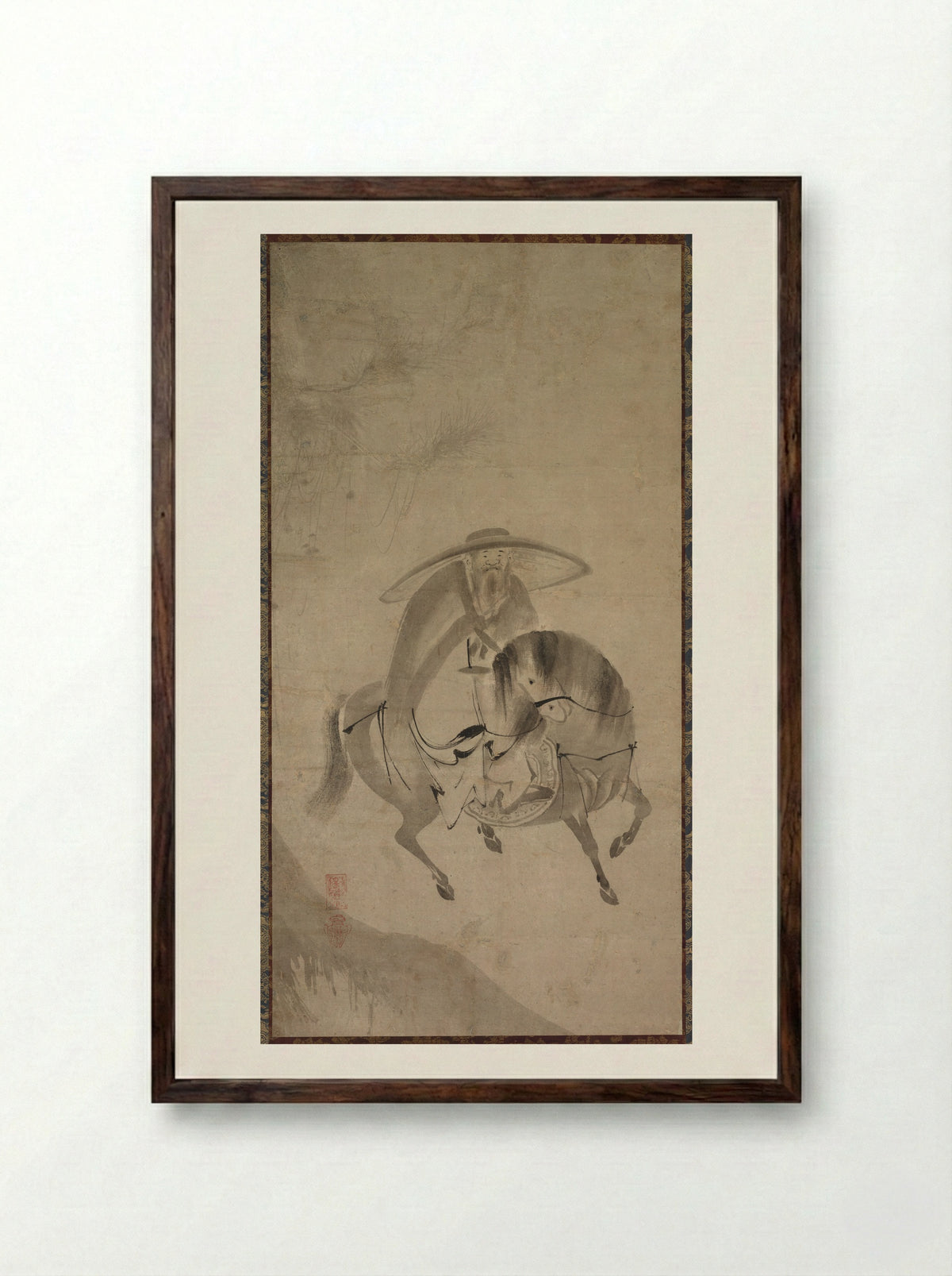 Su Dongpo Riding a Donkey - Reietsu - Framed Print Dark Wood