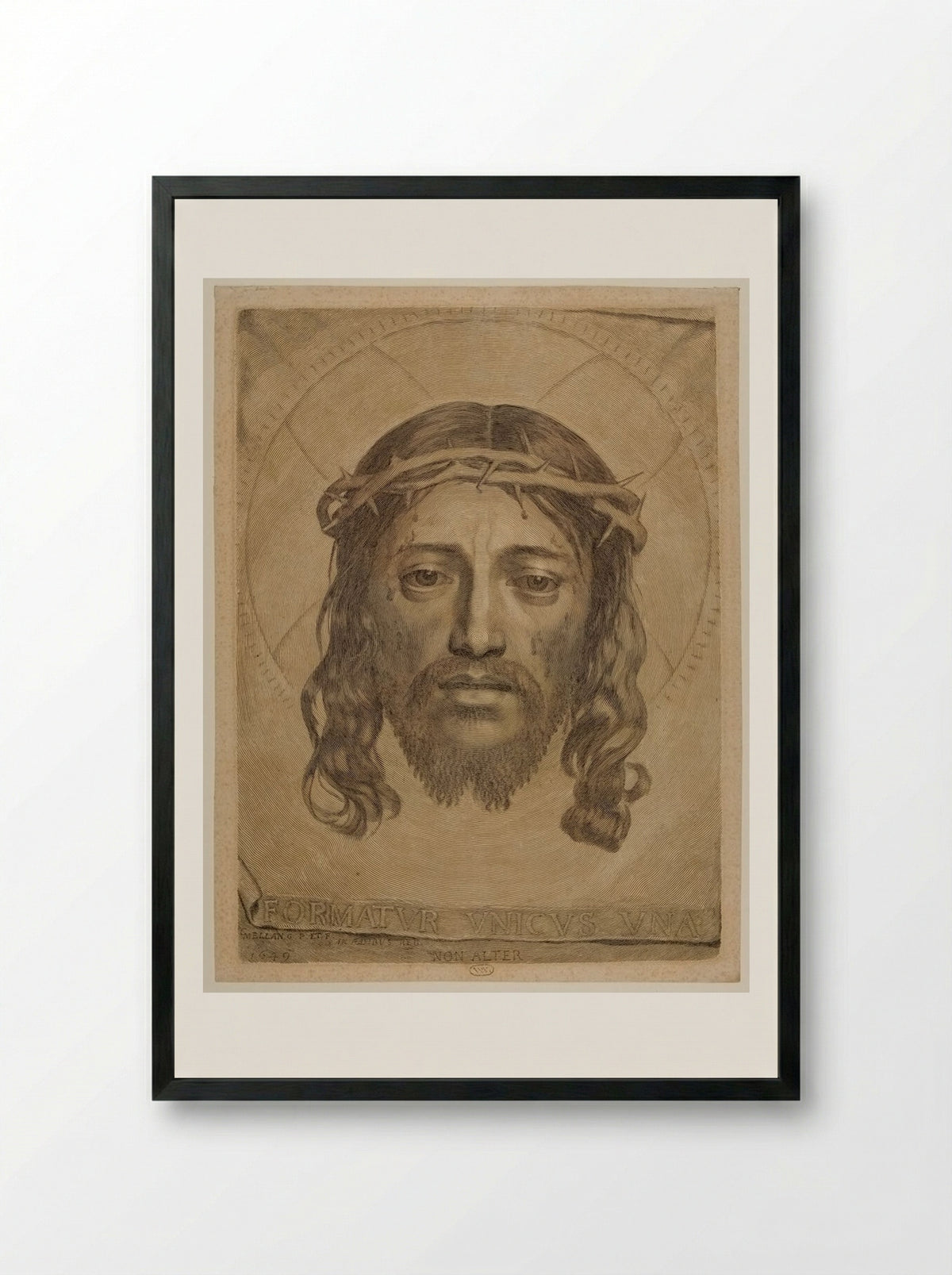 Sudarium of Saint Veronica - Claude Mellan - Framed Print Black