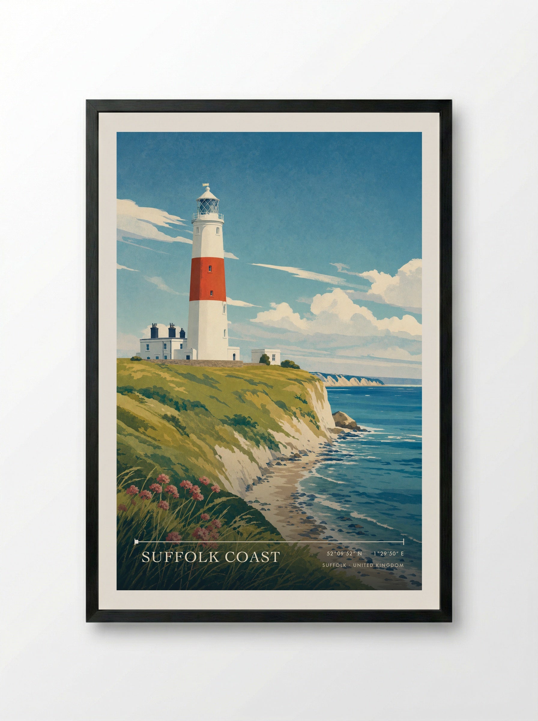Suffolk Coast United Kingdom Travel Poster - Framed Print Black