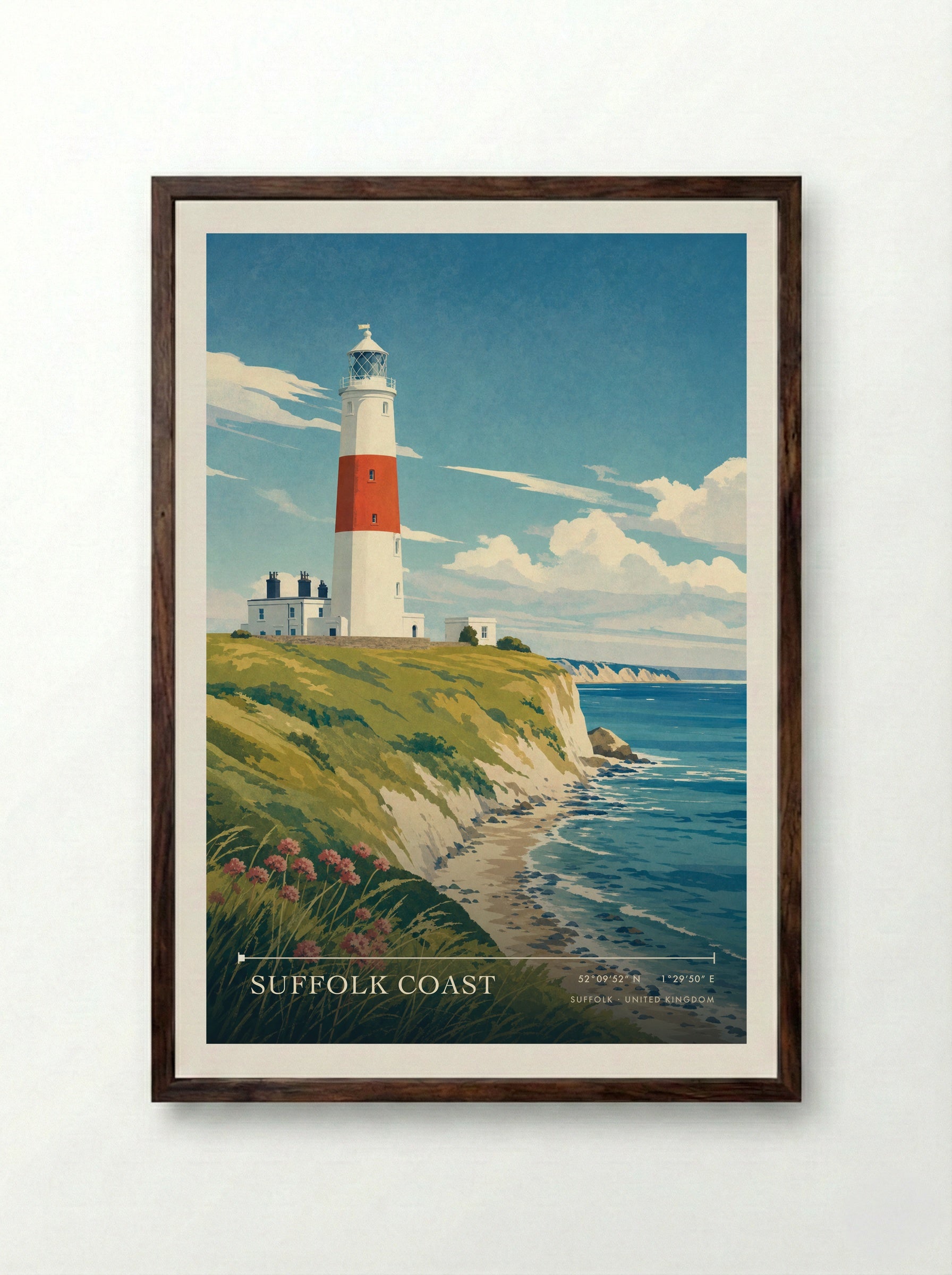 Suffolk Coast United Kingdom Travel Poster - Framed Print Dark Wood