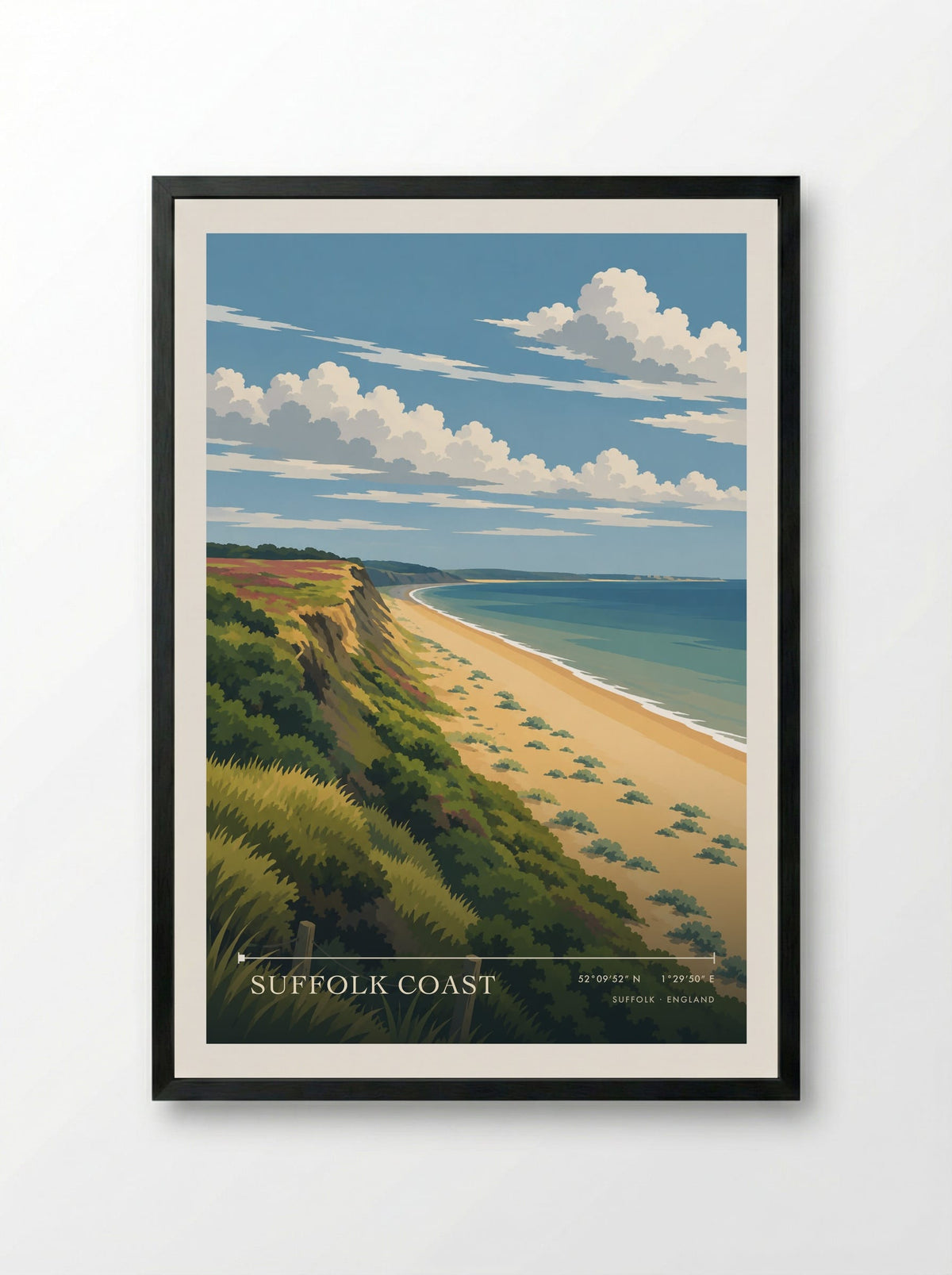 Suffolk Coast | Travel Poster - Framed Print Black