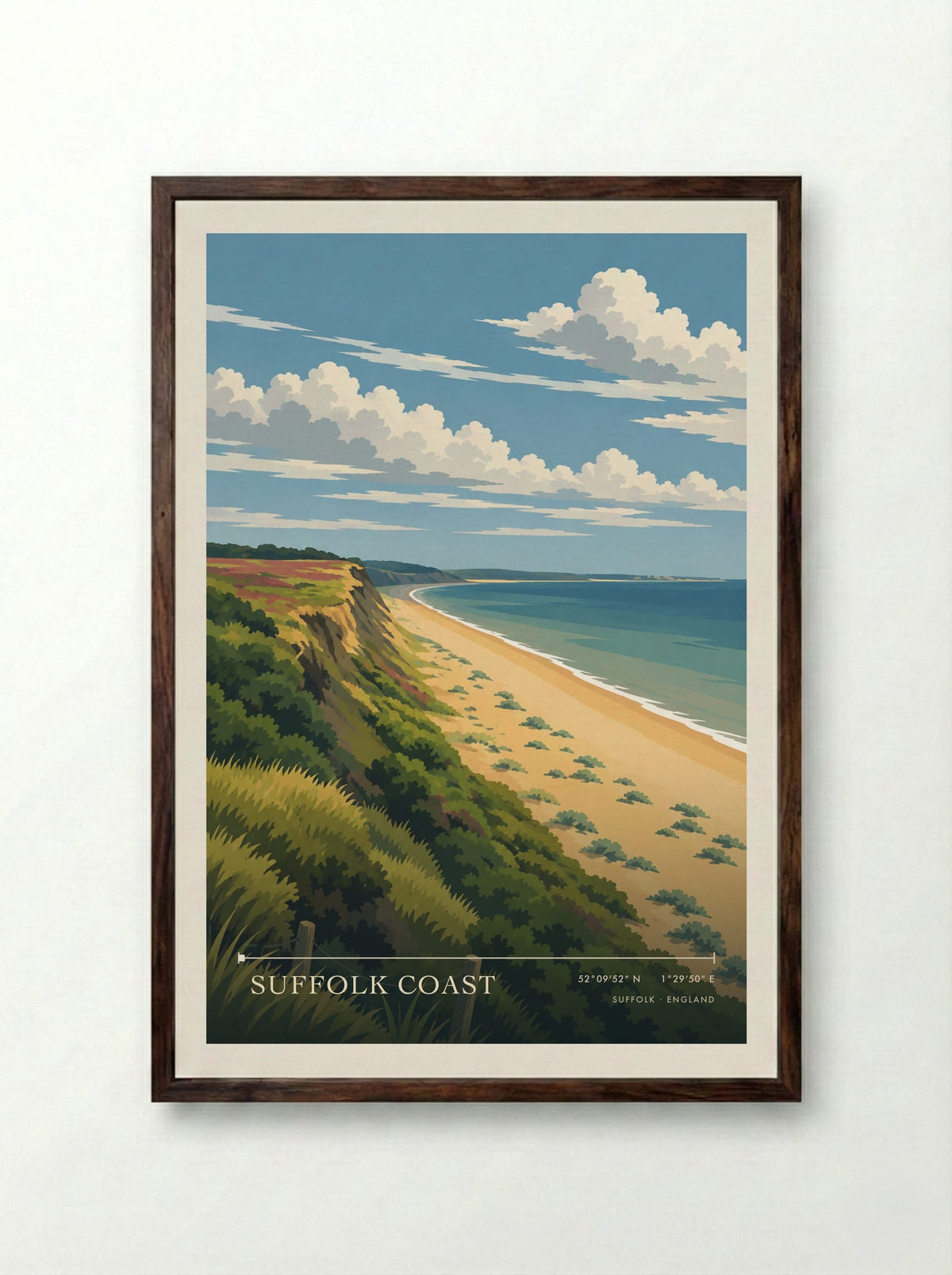 Suffolk Coast | Travel Poster - Framed Print Dark Wood