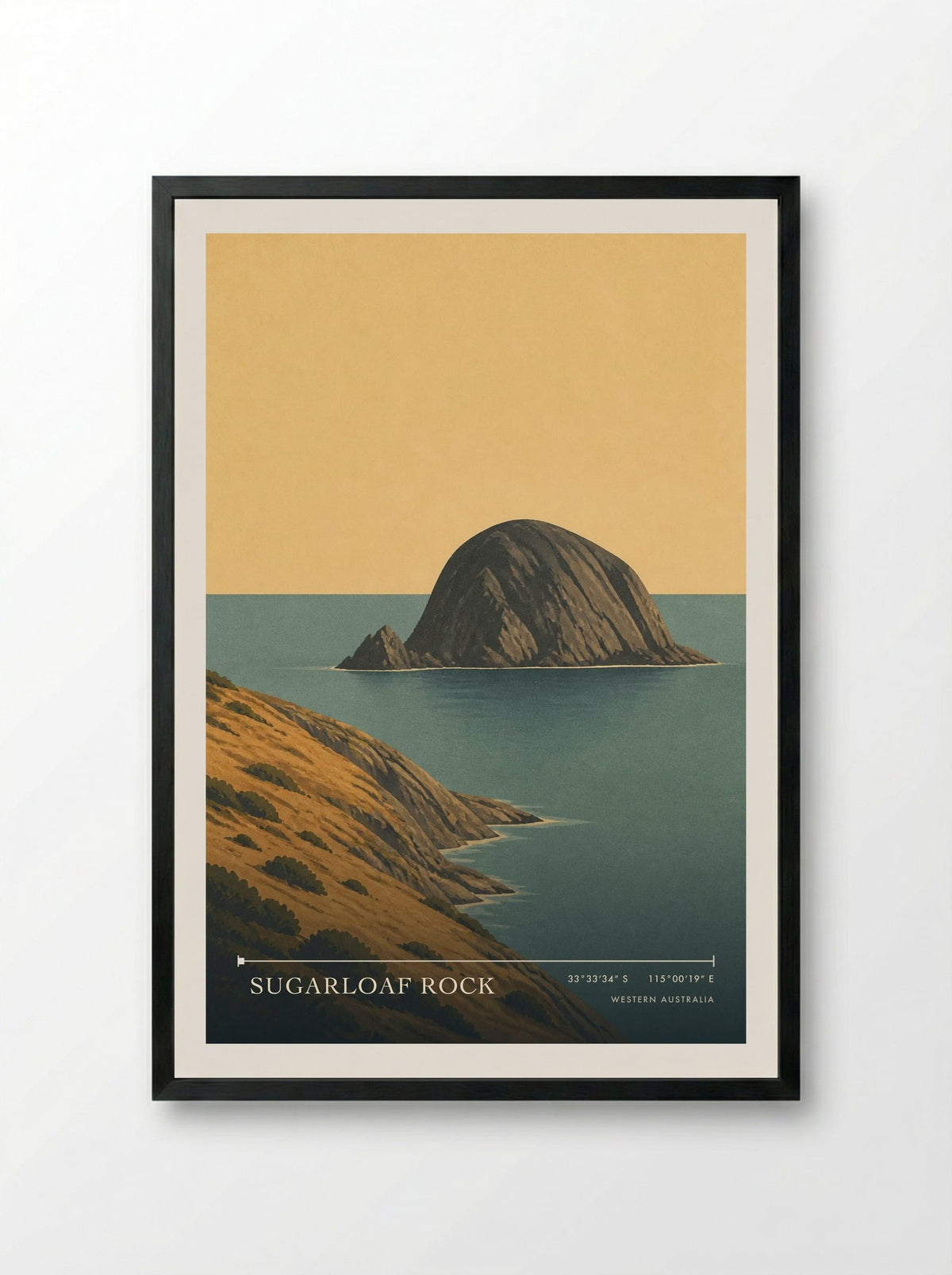 Sugarloaf Rock Travel Poster Artwork - Framed Print Black