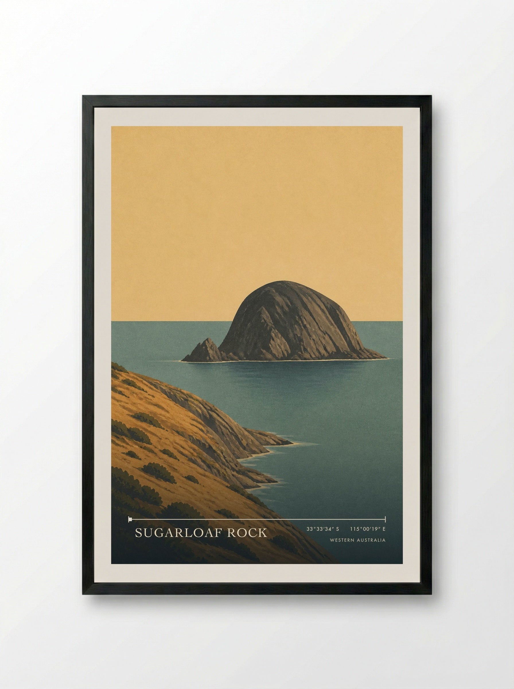 Sugarloaf Rock Travel Poster Artwork - Framed Print Black