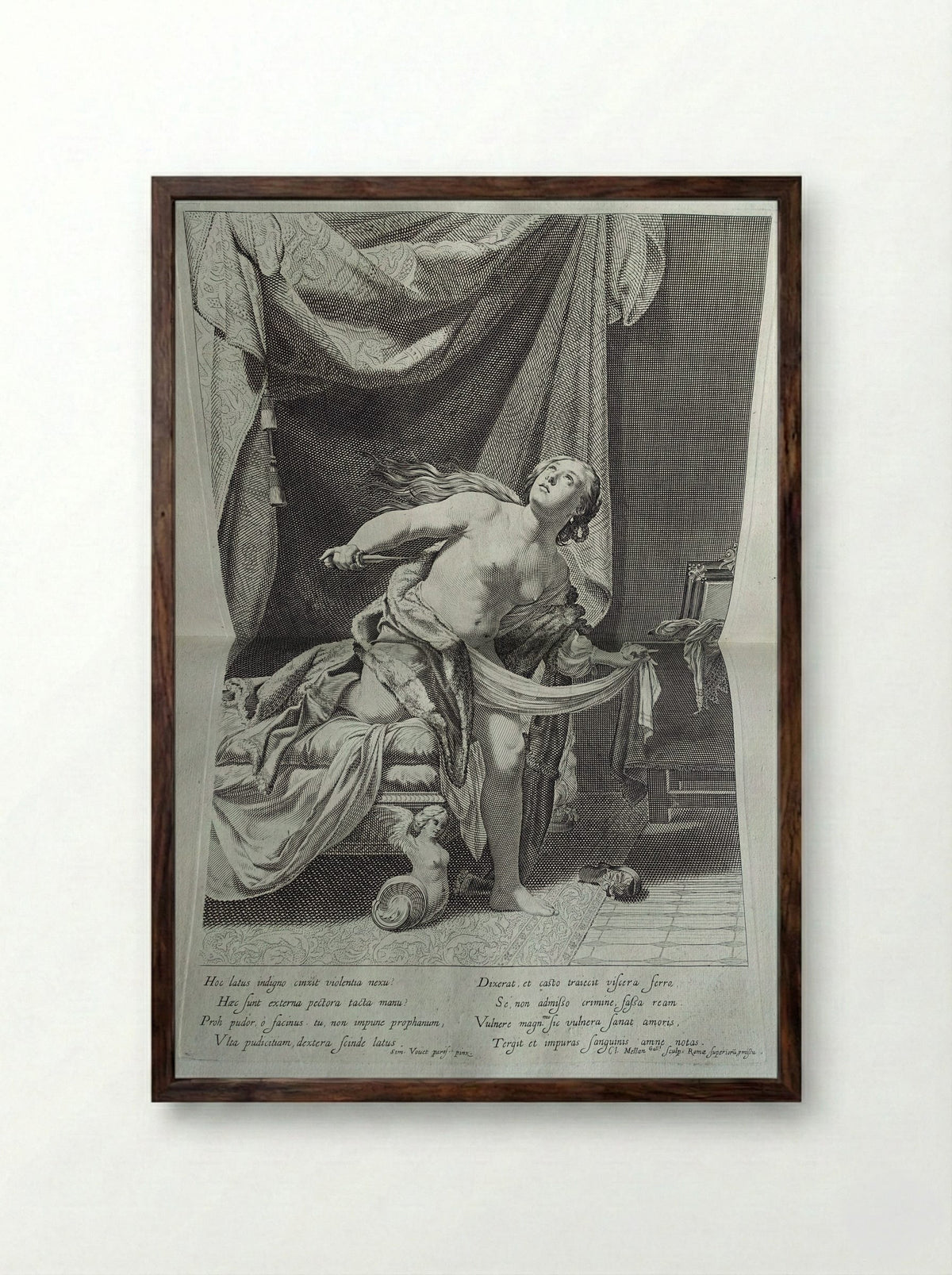 Suicide of Lucretia - Claude Mellan - Framed Print Dark Wood