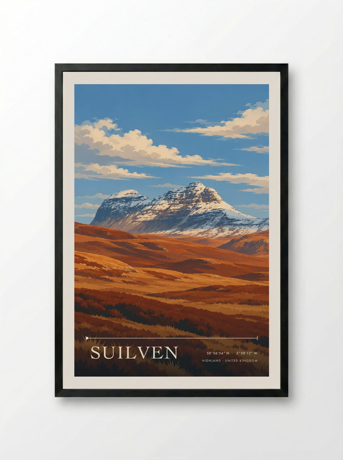 Suilven, Highland | Travel Poster - Framed Print Black