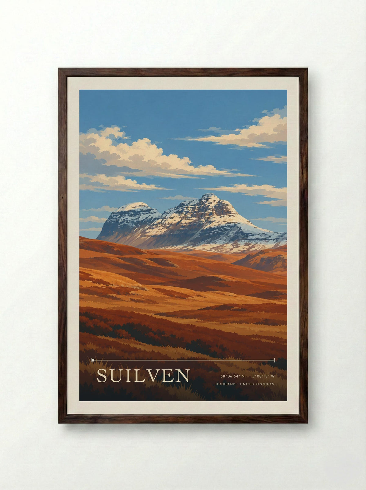Suilven, Highland | Travel Poster - Framed Print Dark Wood
