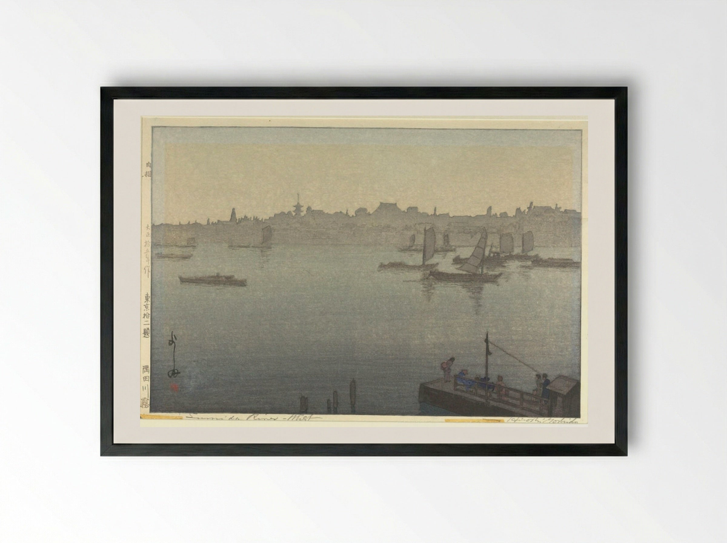 Sumida River Mist - Yoshida Hiroshi - Framed Print Black