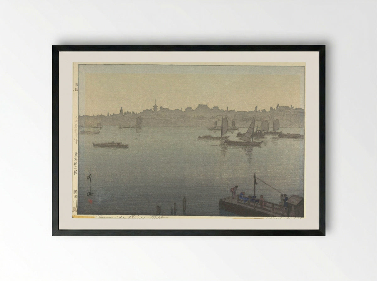 Sumida River Mist - Yoshida Hiroshi - Framed Print Black