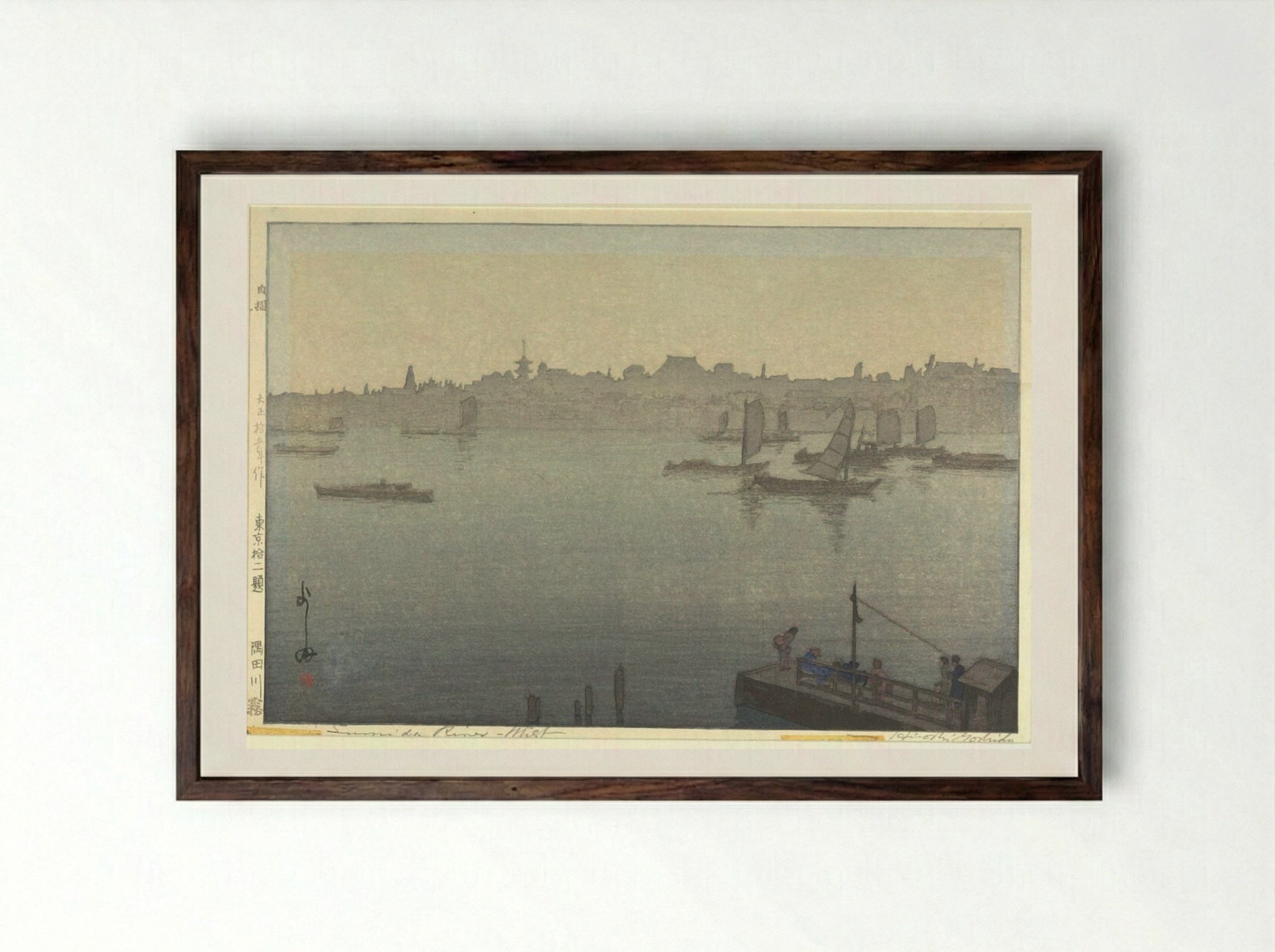 Sumida River Mist - Yoshida Hiroshi - Framed Print Dark Wood