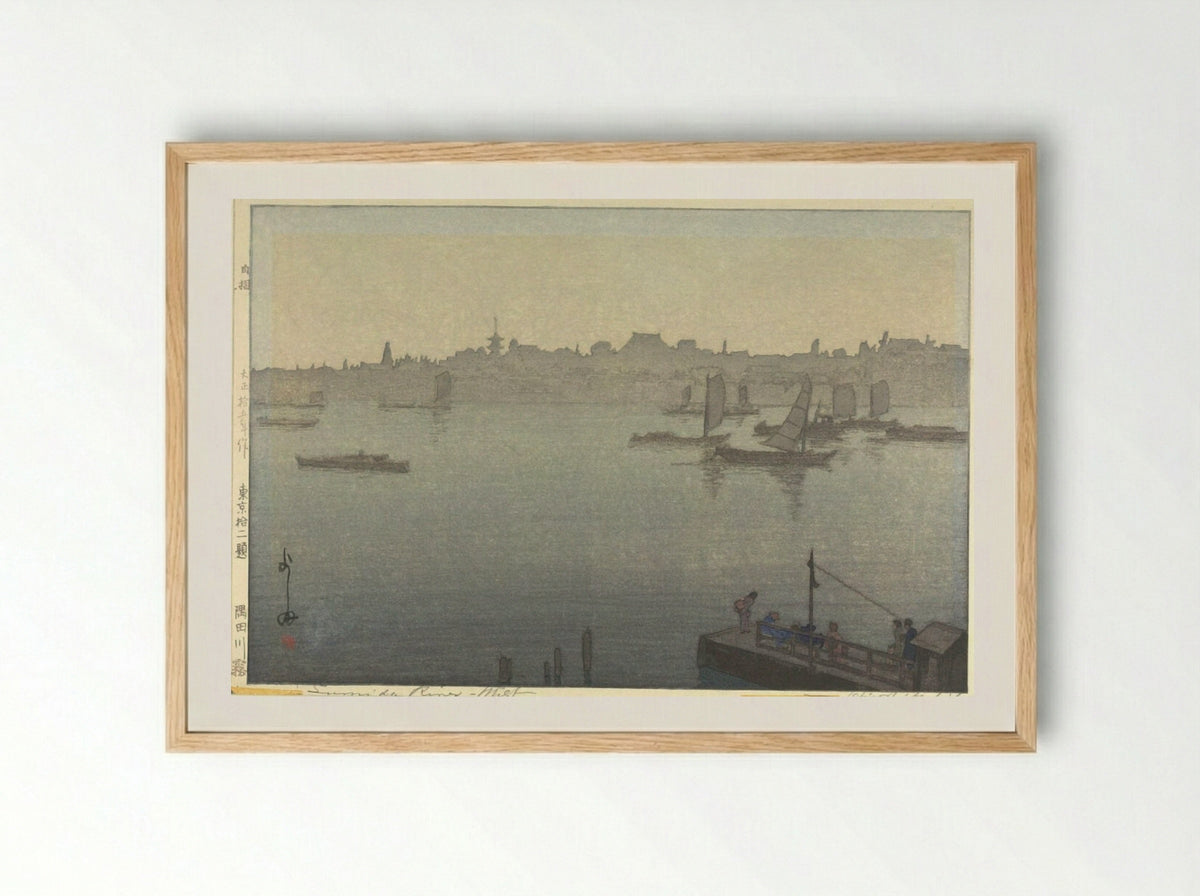 Sumida River Mist - Yoshida Hiroshi - Framed Print Wood