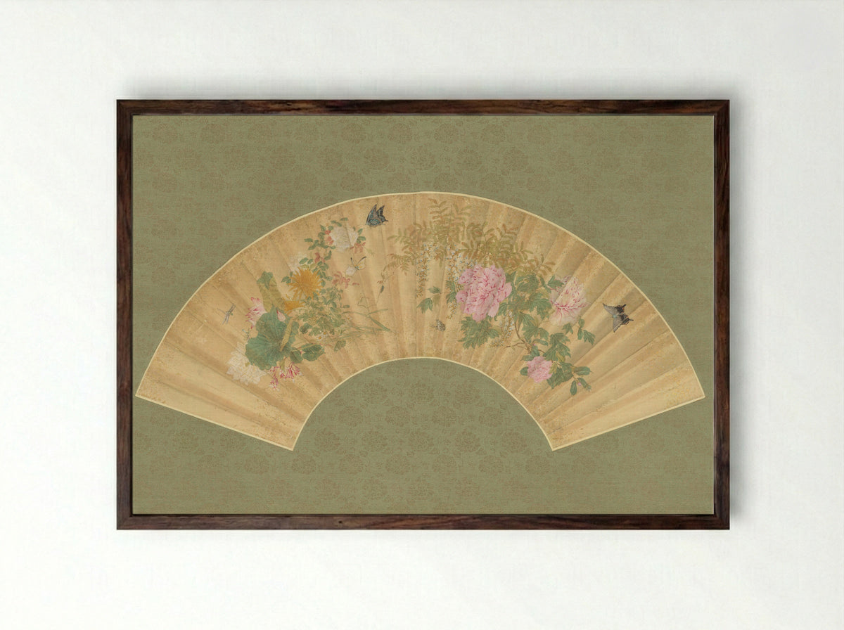Summer Flowers - Katsushika Isai - Framed Print Dark Wood