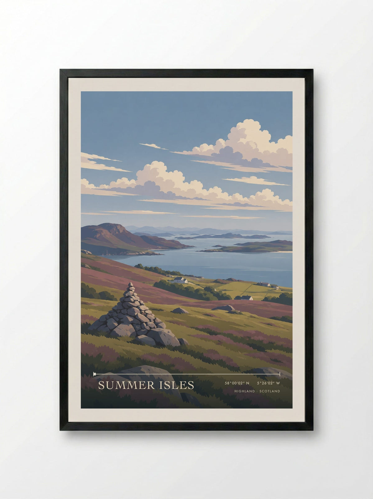 Summer Isles, Highland | Travel Poster - Framed Print Black