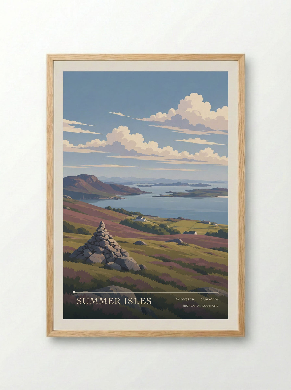 Summer Isles, Highland | Travel Poster - Framed Print Wood