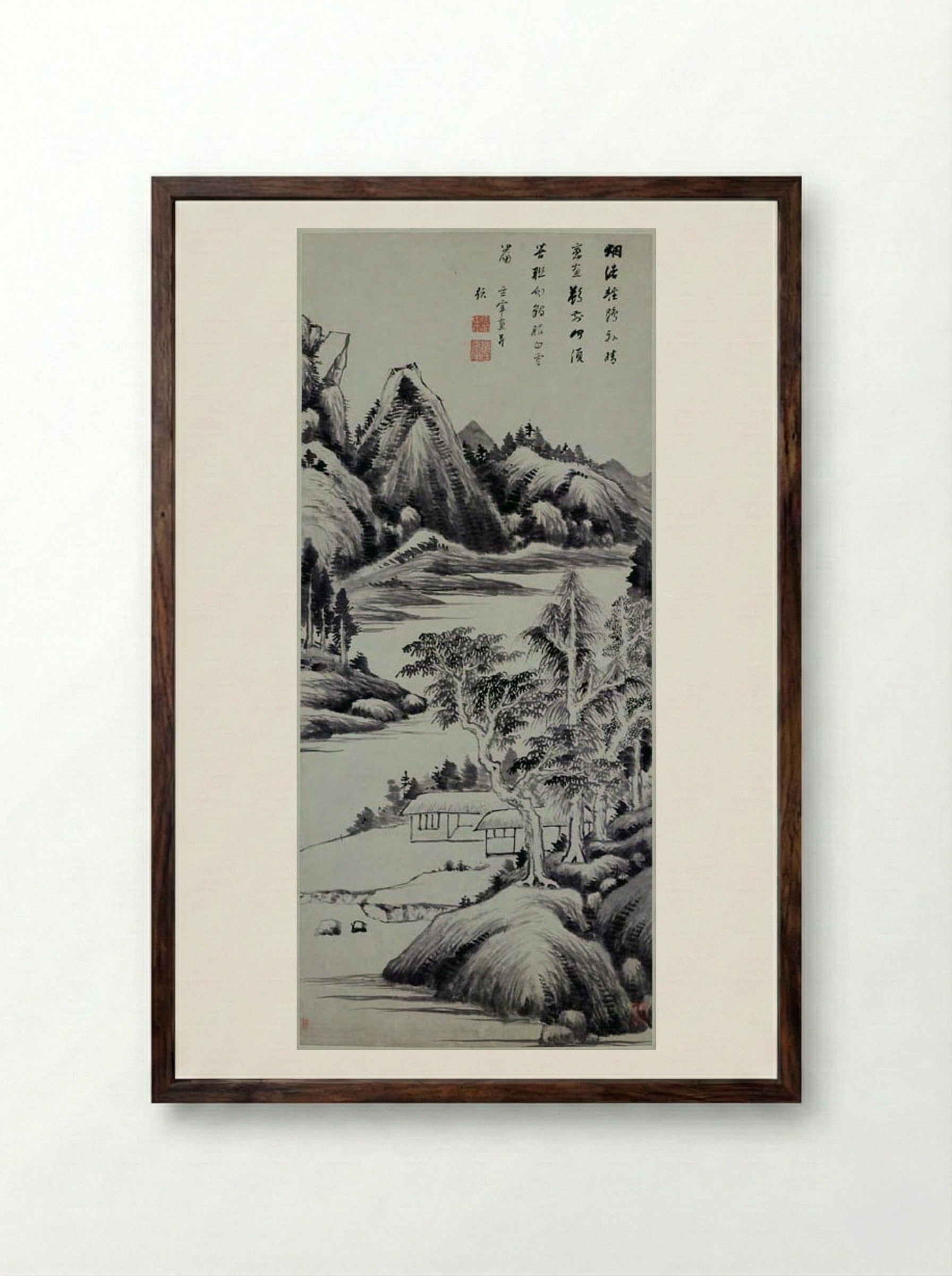 Summer Landscape - Dong Qichang - Framed Print Dark Wood