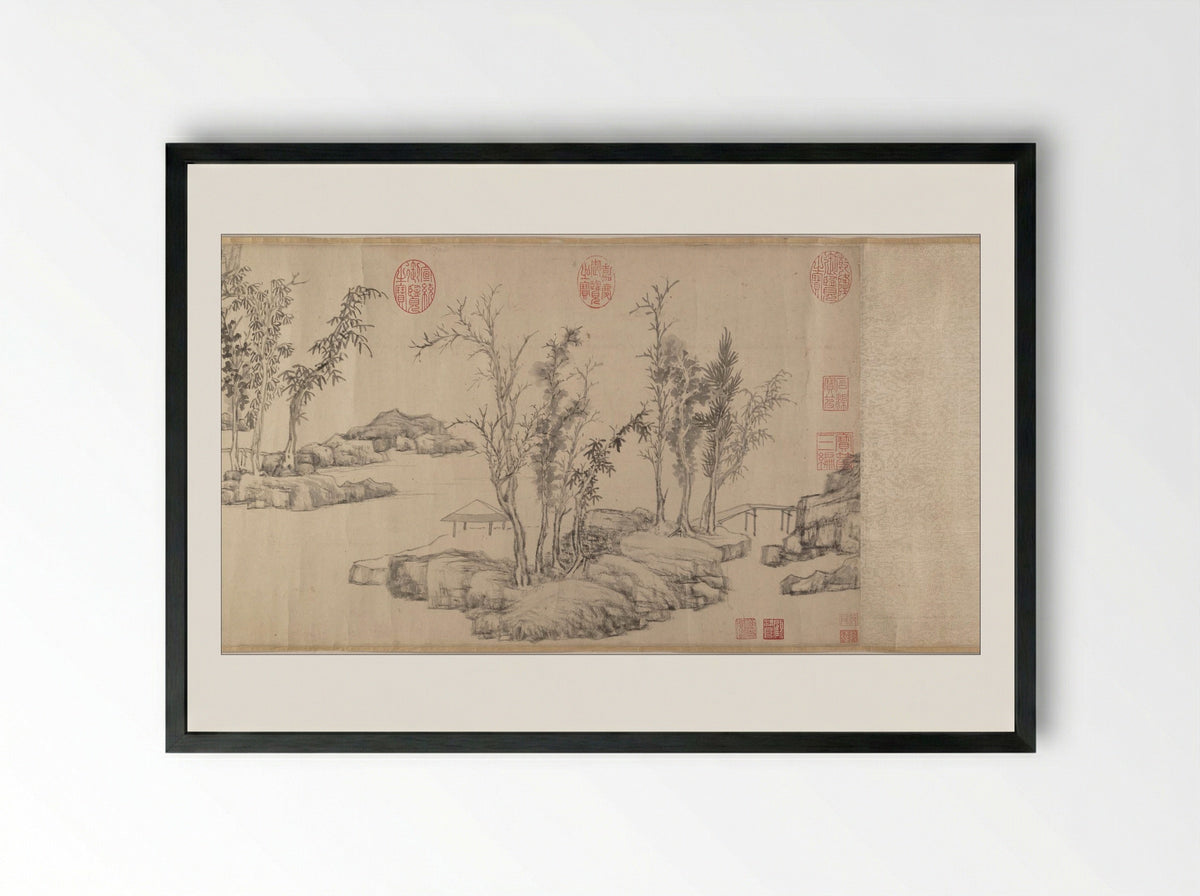Summer Retreat in the Eastern Grove - Wen Zhengming - Framed Print Black