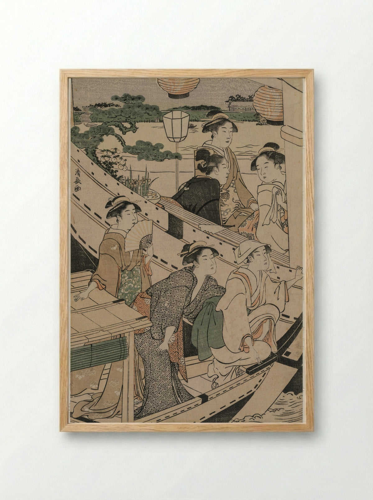 Summer Twilight on the Banks of the Sumida River - Torii Kiyonaga - Framed Print Wood
