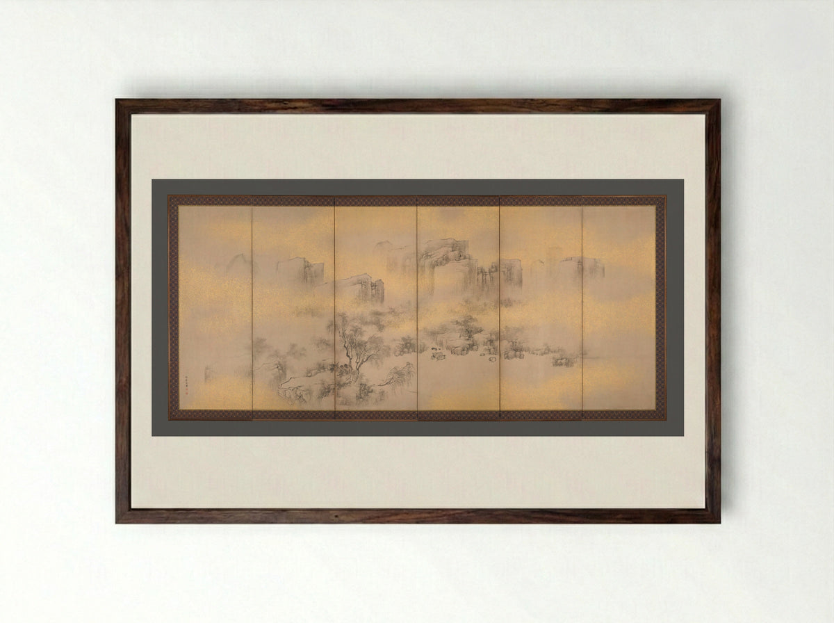 Summer and Autumn Landscapes - Nakabayashi Chikkei - Framed Print Dark Wood