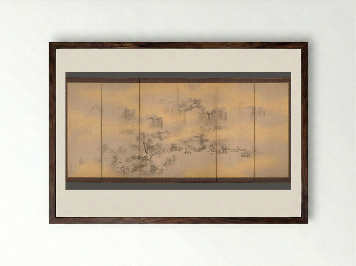 Summer and Autumn Landscapes - Nakabayashi Chikkei - Framed Print Dark Wood