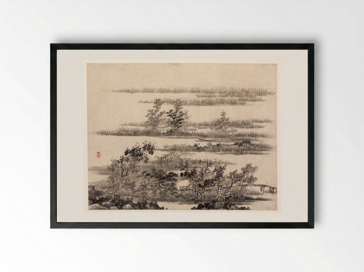 Summer in the Water Country - Gong Xian - Framed Print Black