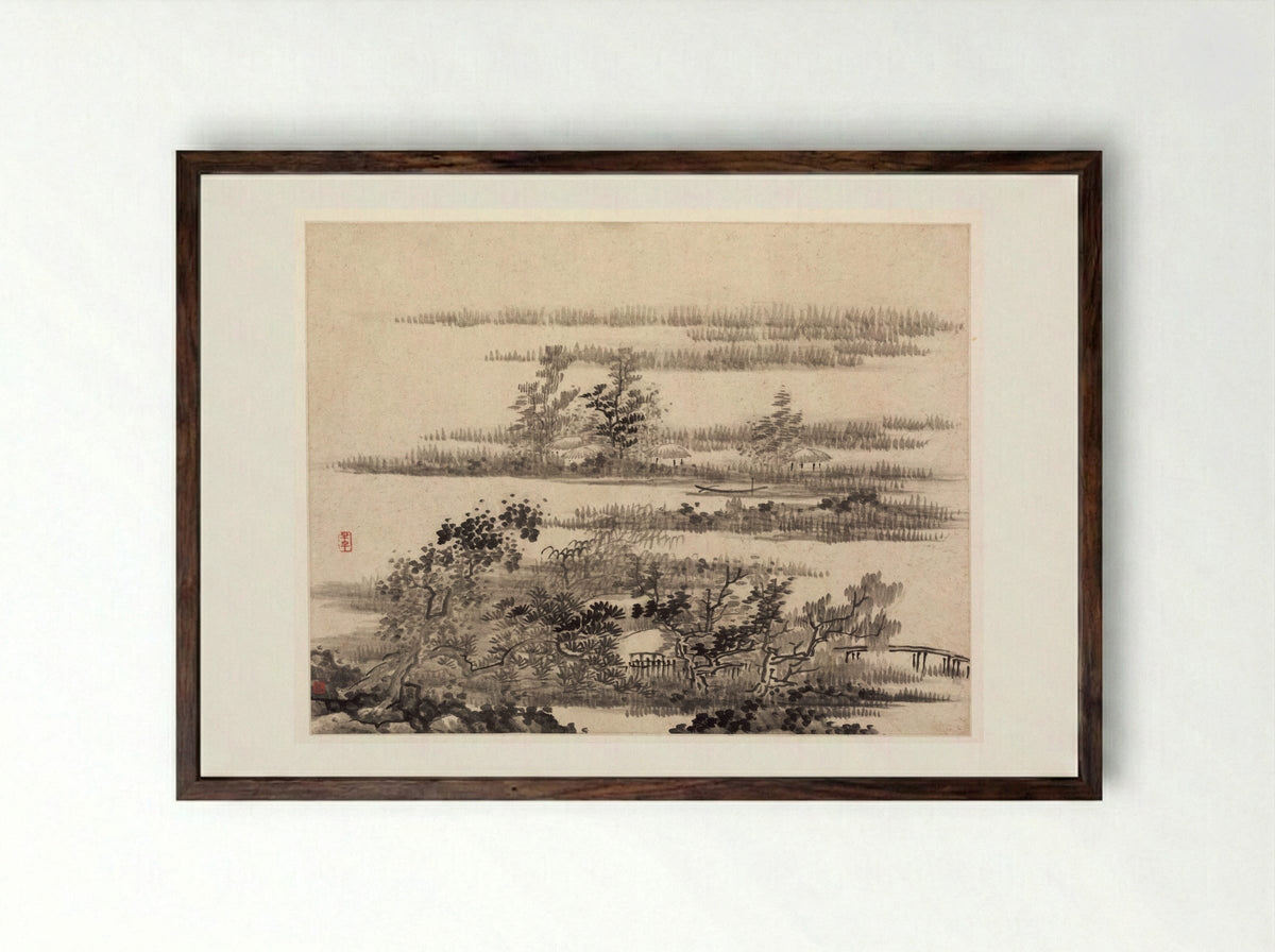Summer in the Water Country - Gong Xian - Framed Print Dark Wood