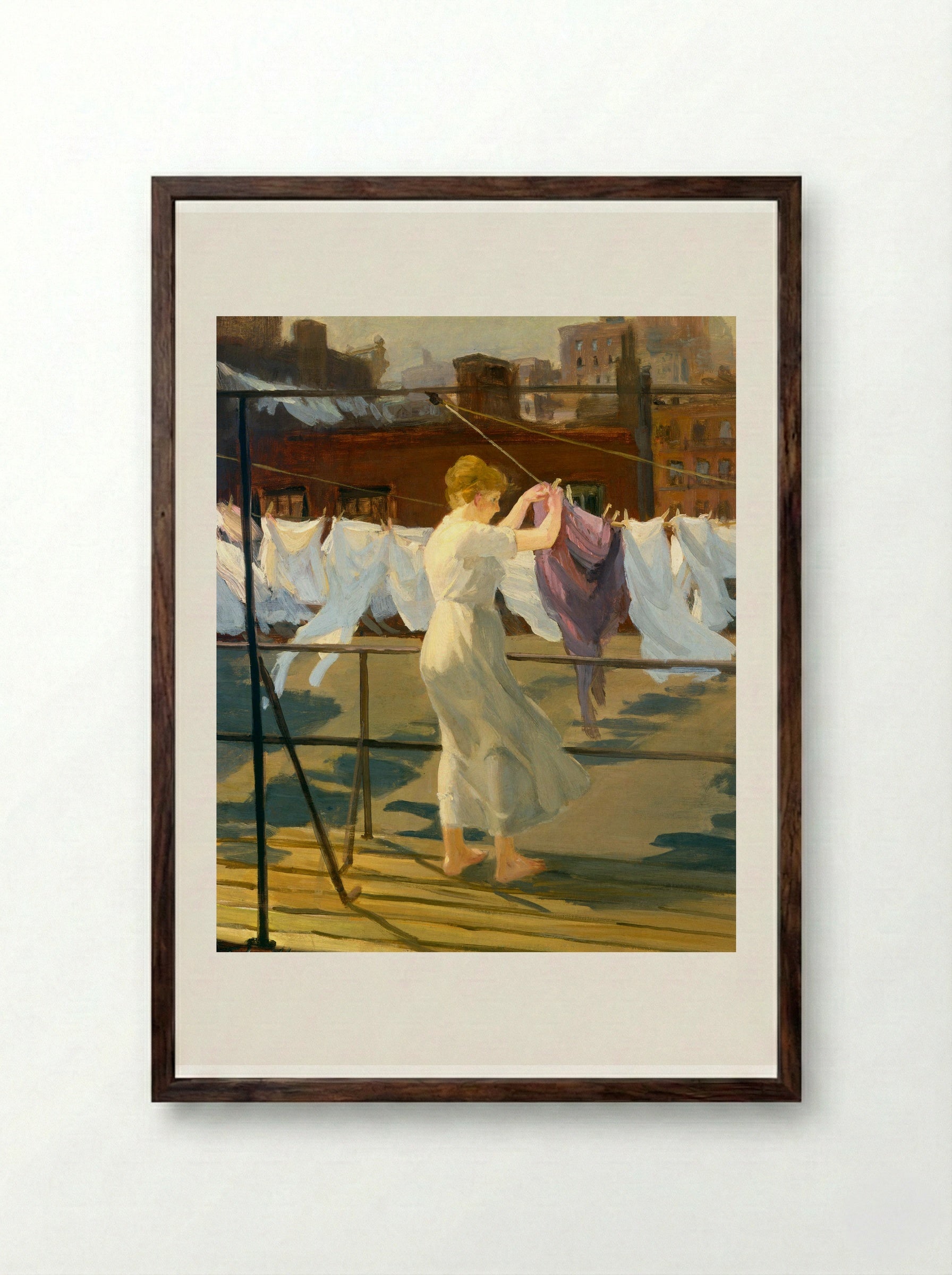 Sun and Wind on the Roof - John French Sloan - Framed Print Dark Wood