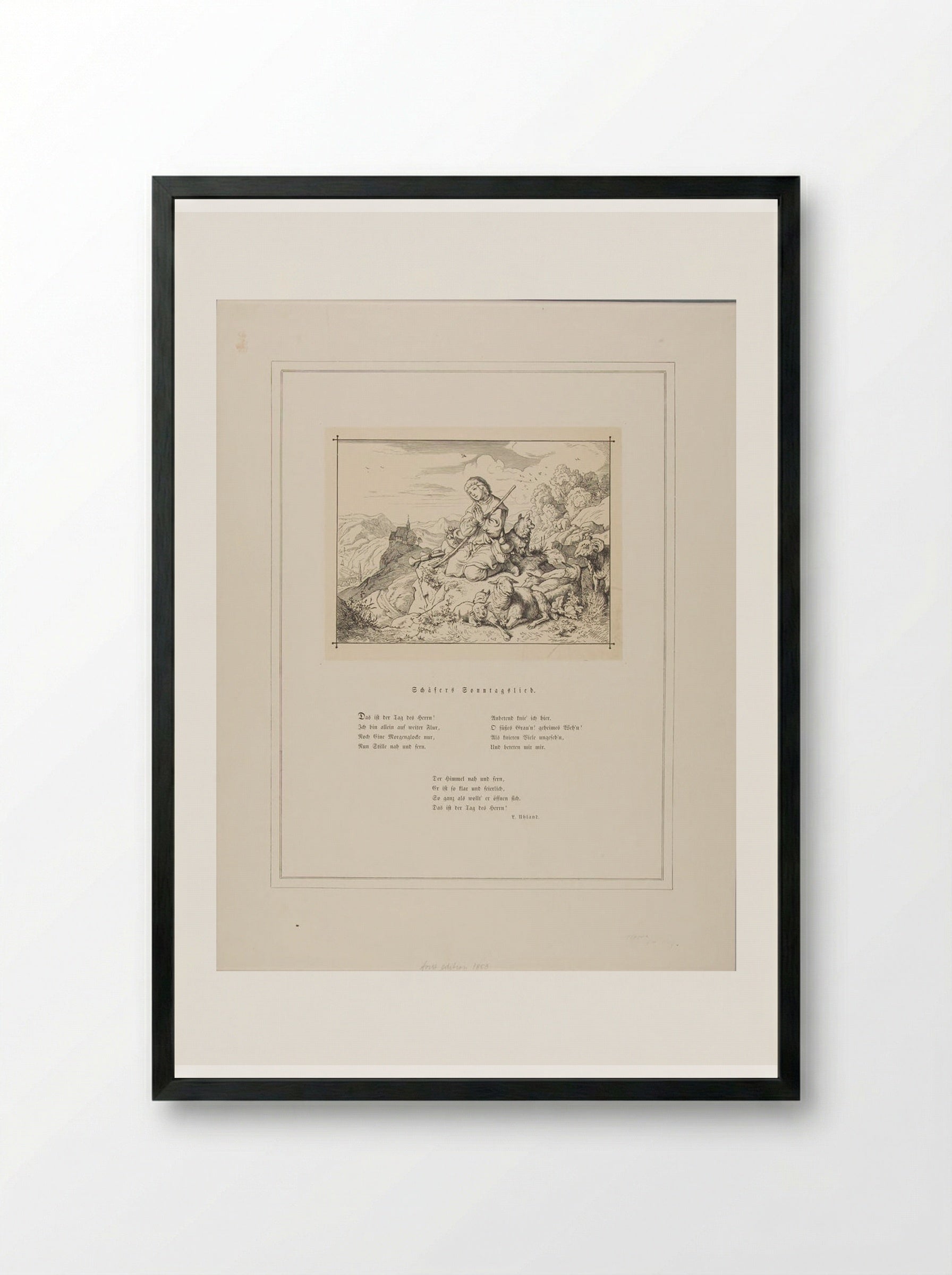 Sunday Song of the Shepherd - Adrian Ludwig Richter - Framed Print Black