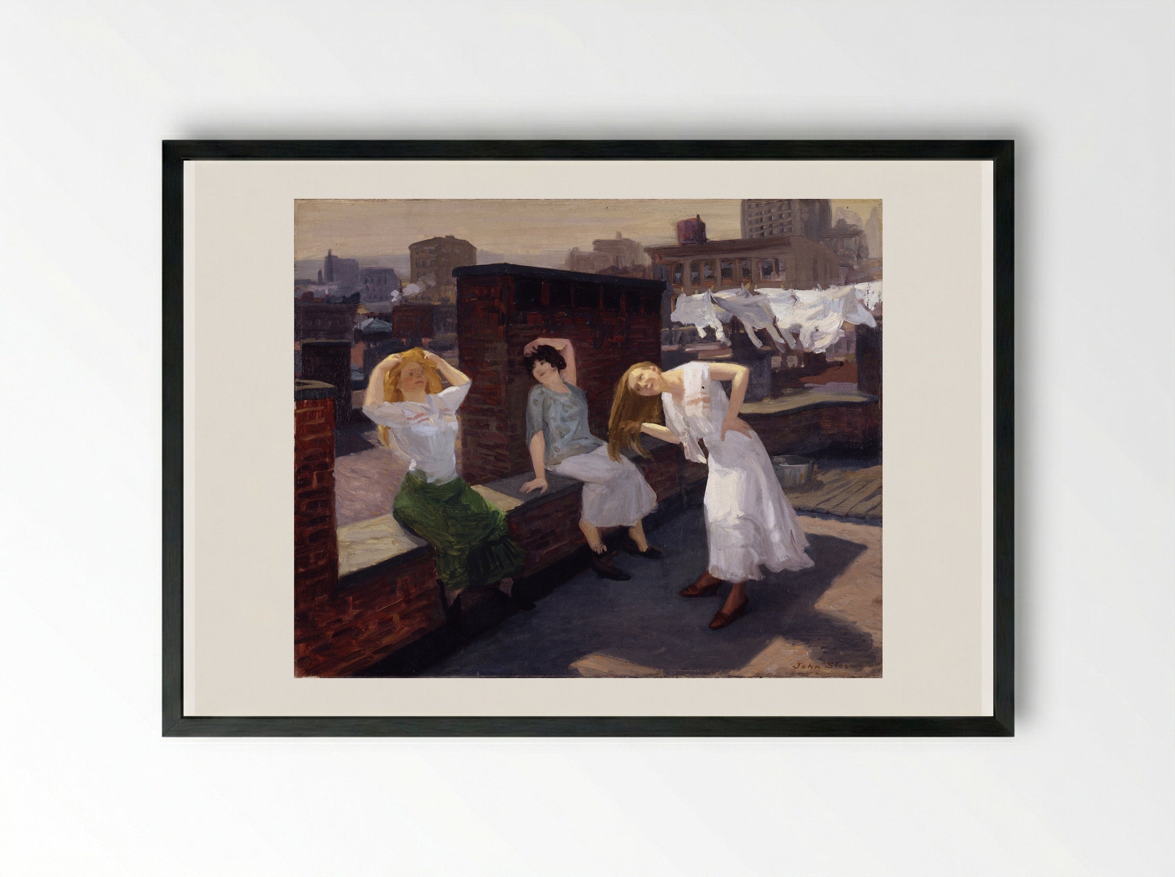 Sunday, Women Drying Their Hair - John French Sloan - Framed Print Black