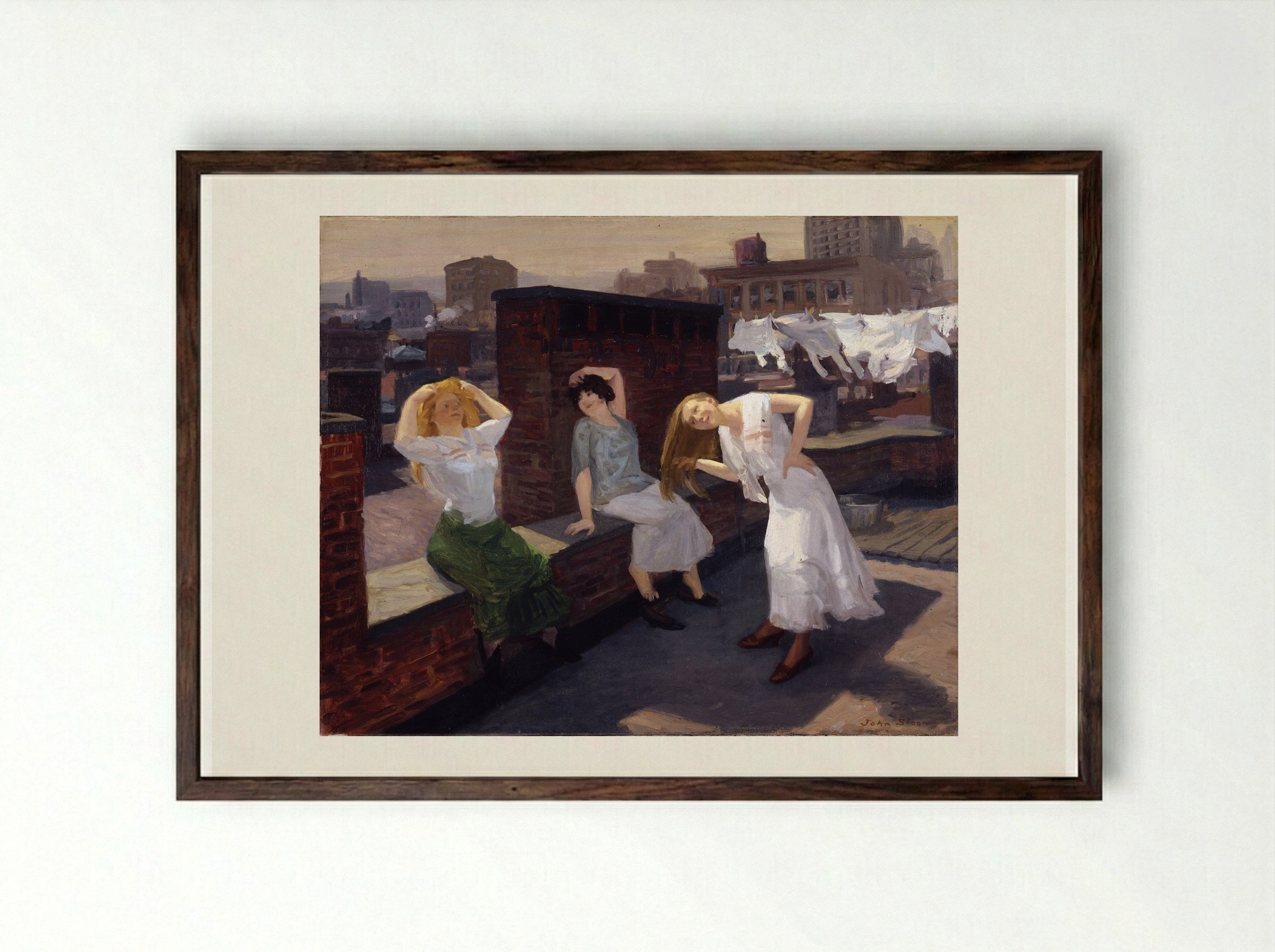 Sunday, Women Drying Their Hair - John French Sloan - Framed Print Dark Wood