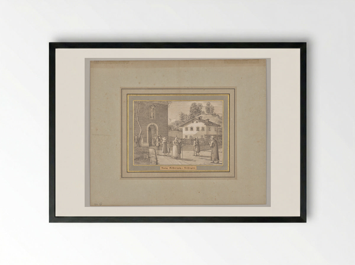 Sunday. Church entrance in Berchtesgaden - Ferdinand Olivier - Framed Print Black