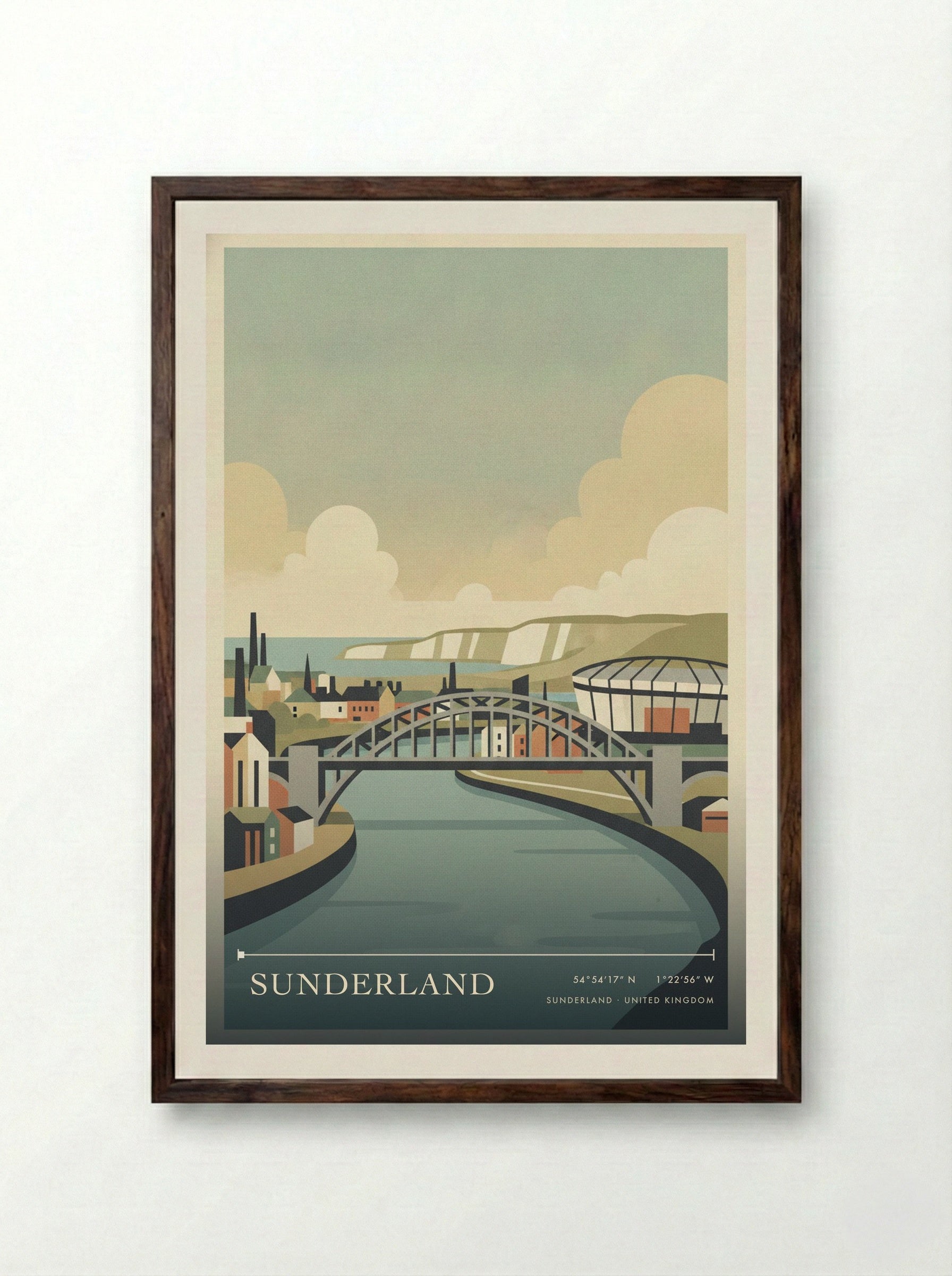 Sunderland United Kingdom Travel Poster - Framed Print Dark Wood