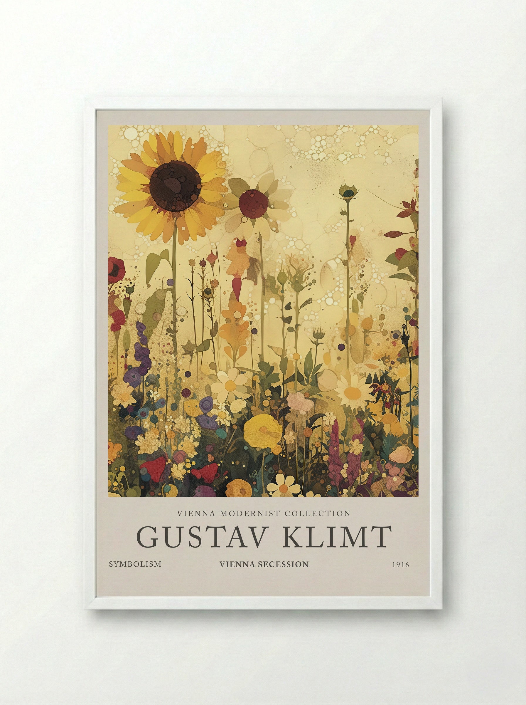 Sunflower Reverie - Gustav Klimt - Framed Print White