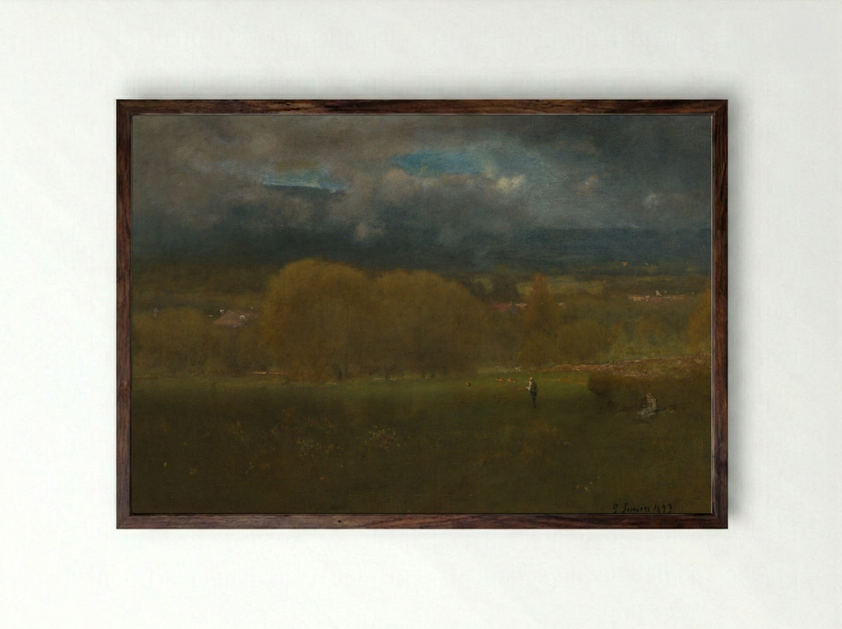 Sunlit Valley - George Inness - Framed Print Dark Wood