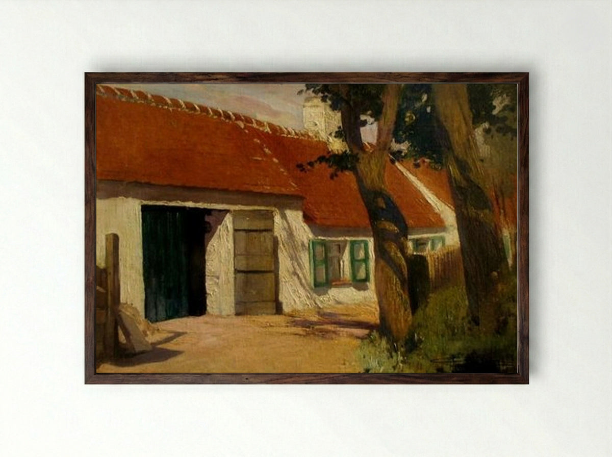 Sunny Farm - Firmin Baes - Framed Print Dark Wood