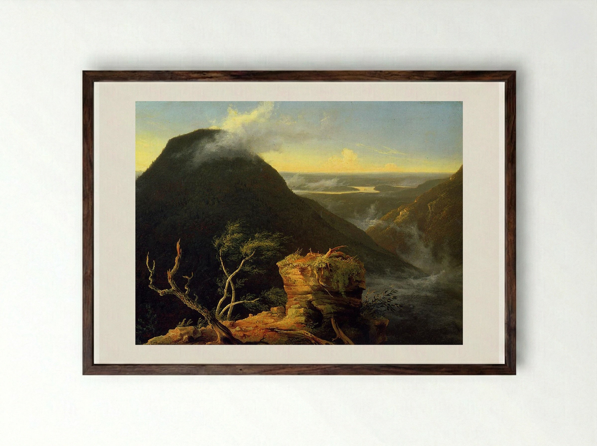 Sunny Morning on the Hudson River - Thomas Cole - Framed Print Dark Wood