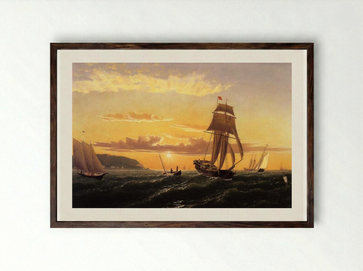 Sunrise on the Bay of Fundy - William Bradford - Framed Print Dark Wood