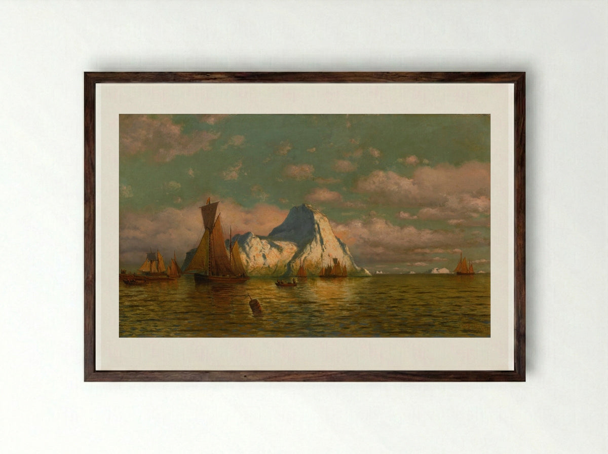 Sunset (Arctic Scene) - William Bradford - Framed Print Dark Wood