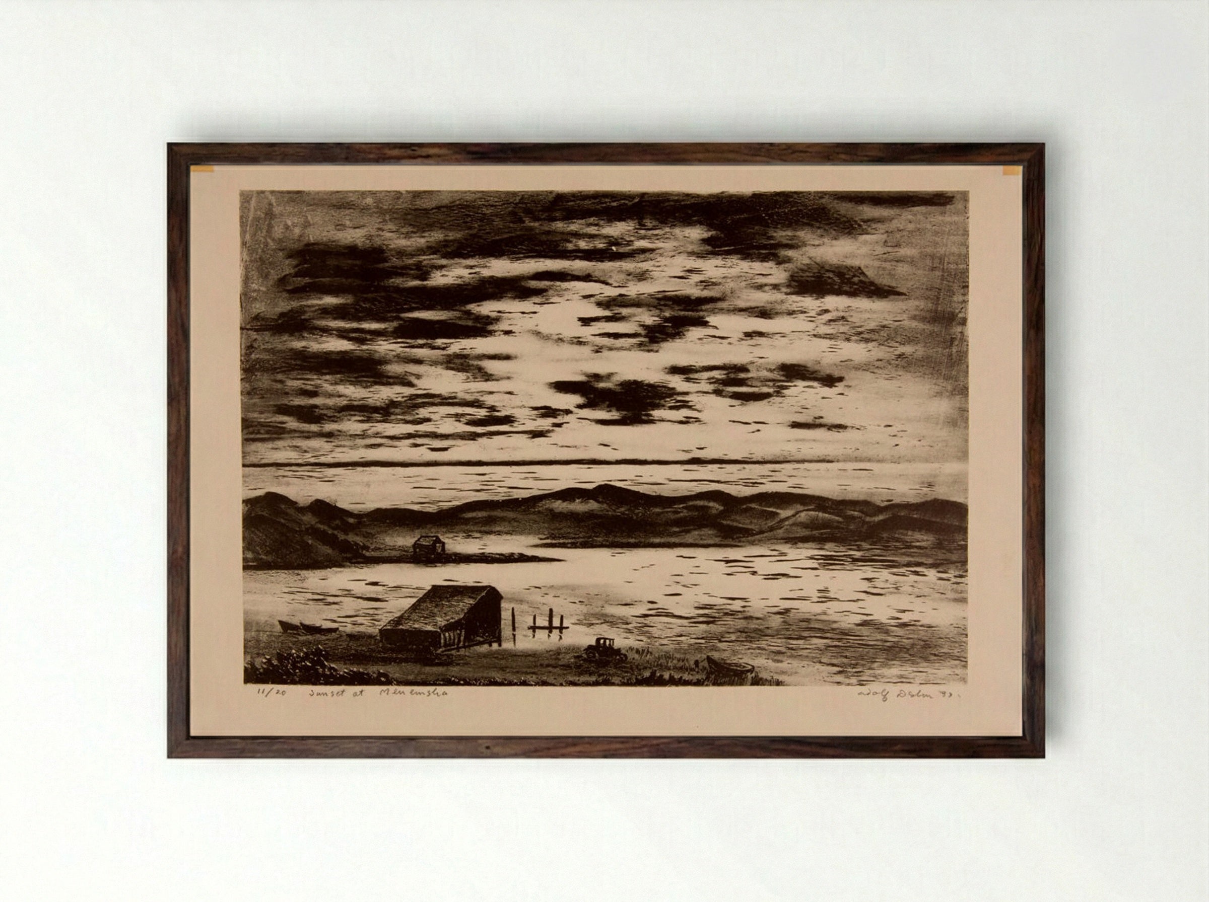 Sunset at Menemsha - Adolph Dehn - Framed Print Dark Wood