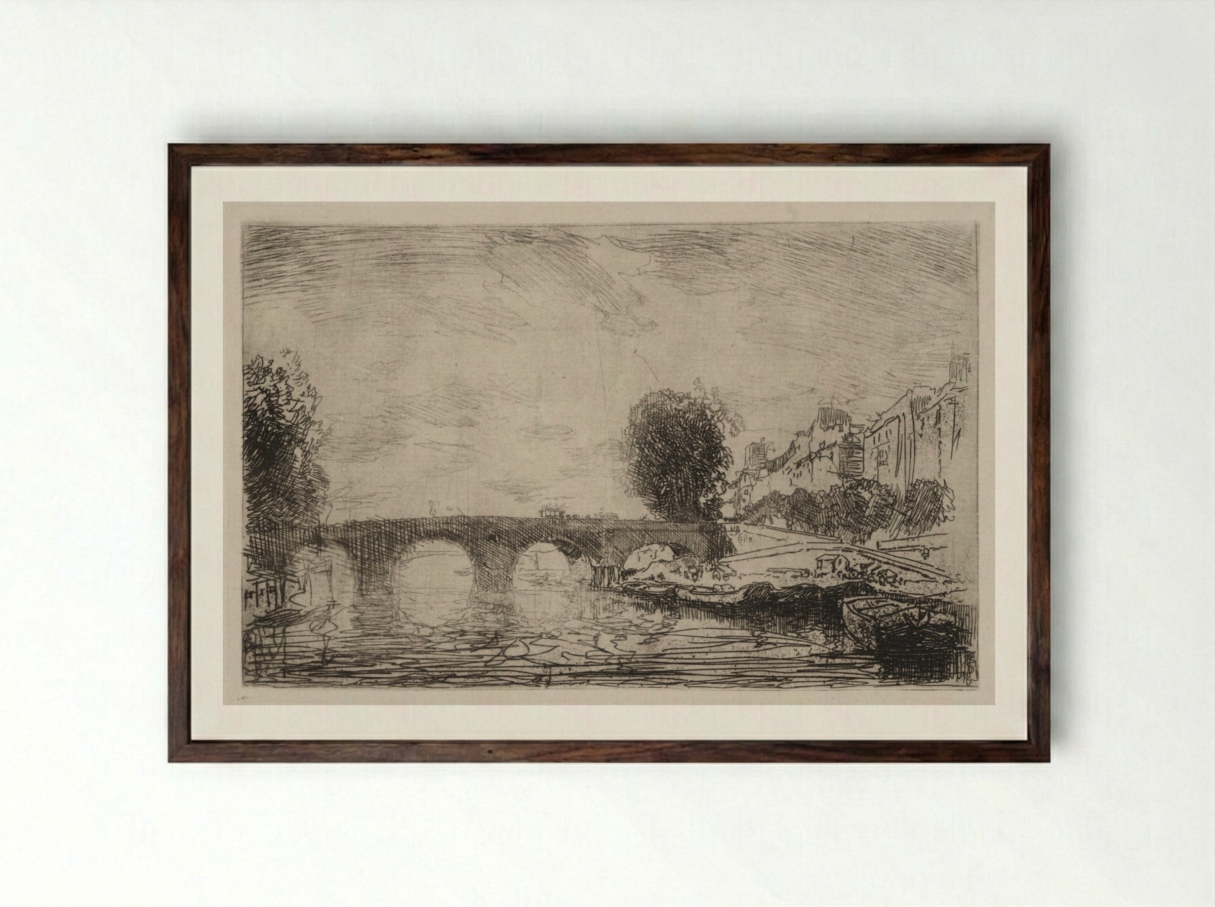 Sunset at Pont Marie - Auguste Louis Lepère - Framed Print Dark Wood