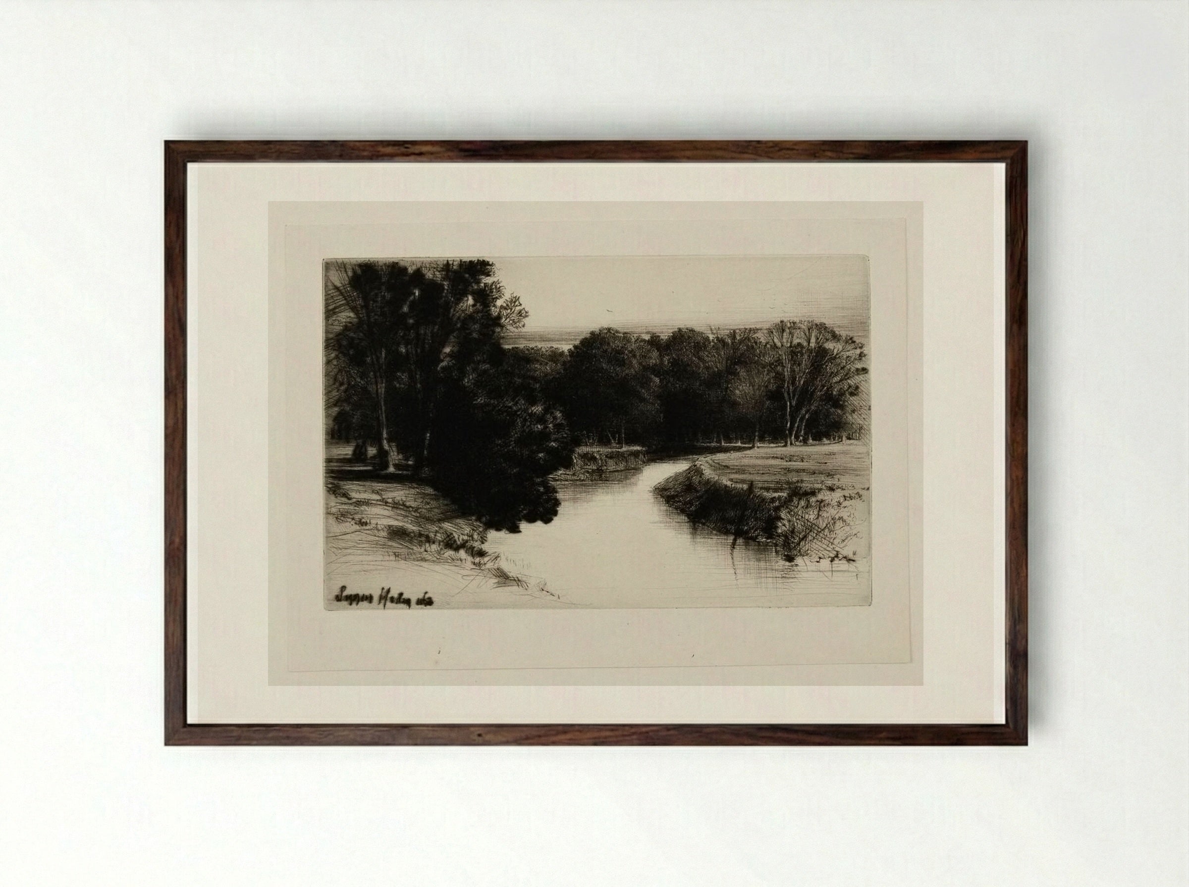 Sunset in Ireland - Francis Seymour Haden - Framed Print Dark Wood