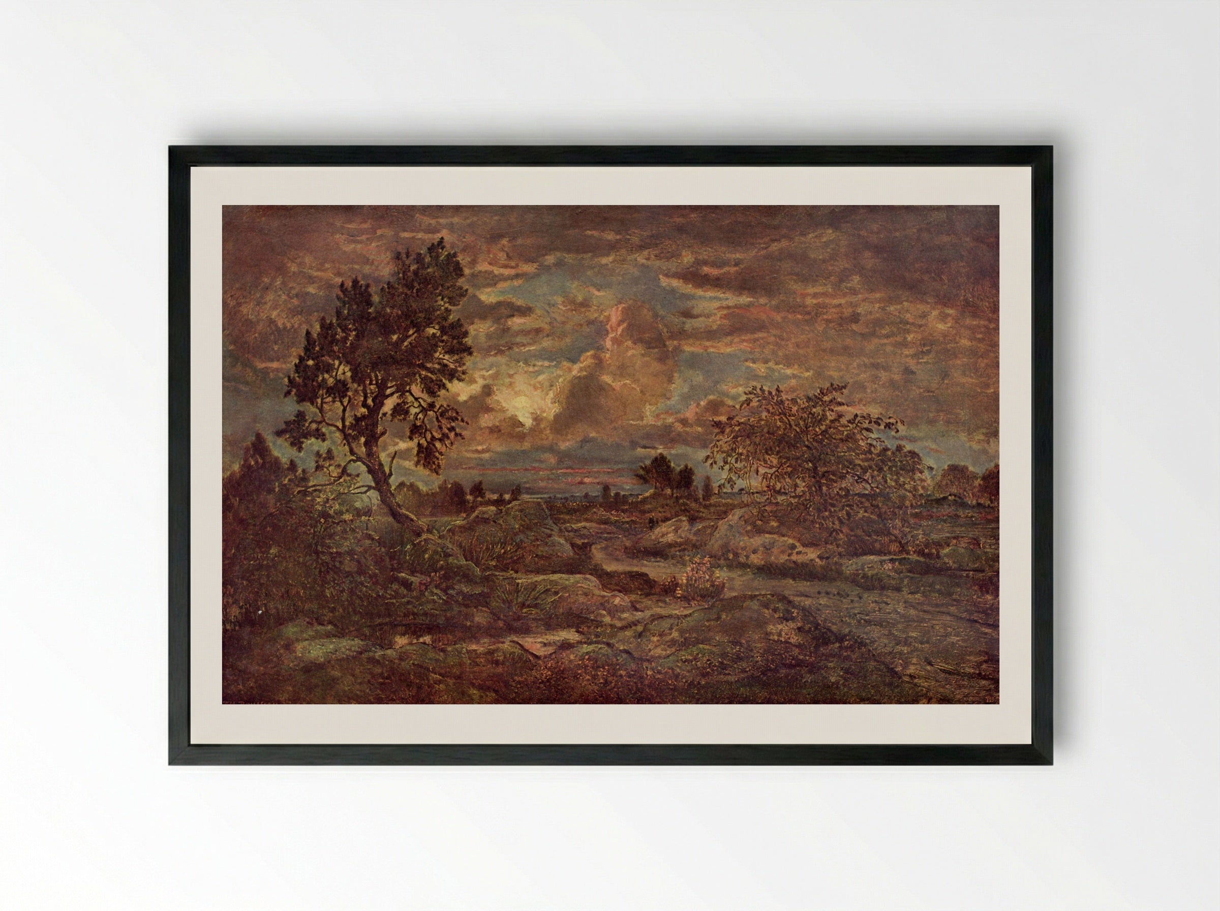 Sunset near Arbonne - Théodore Rousseau - Framed Print Black