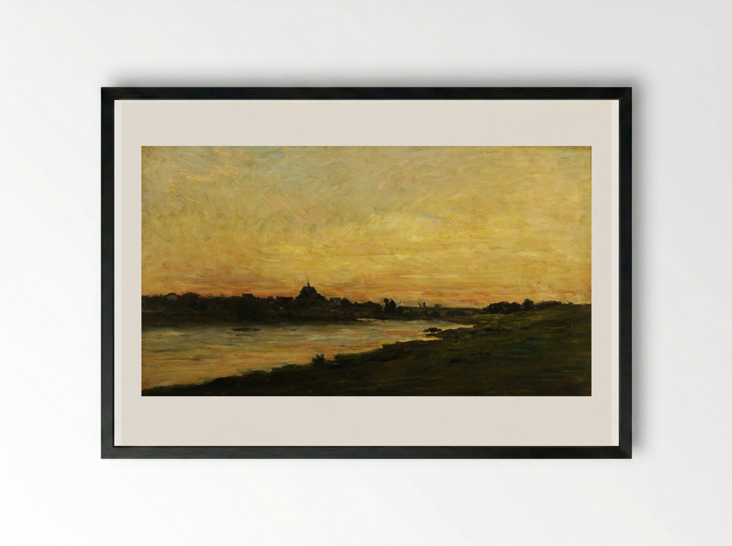 Sunset on the River Oise - Charles-François Daubigny - Framed Print Black