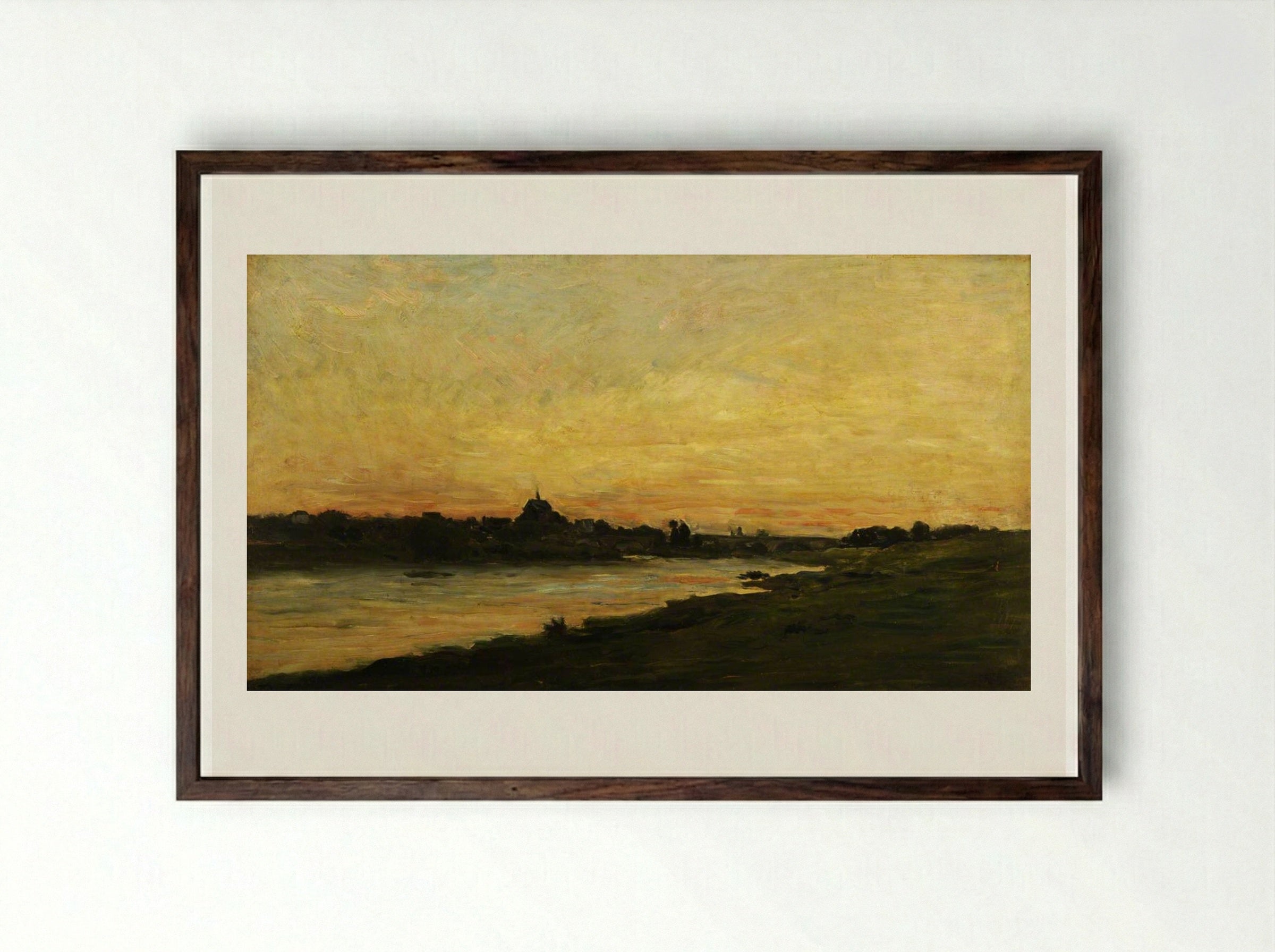 Sunset on the River Oise - Charles-François Daubigny - Framed Print Dark Wood