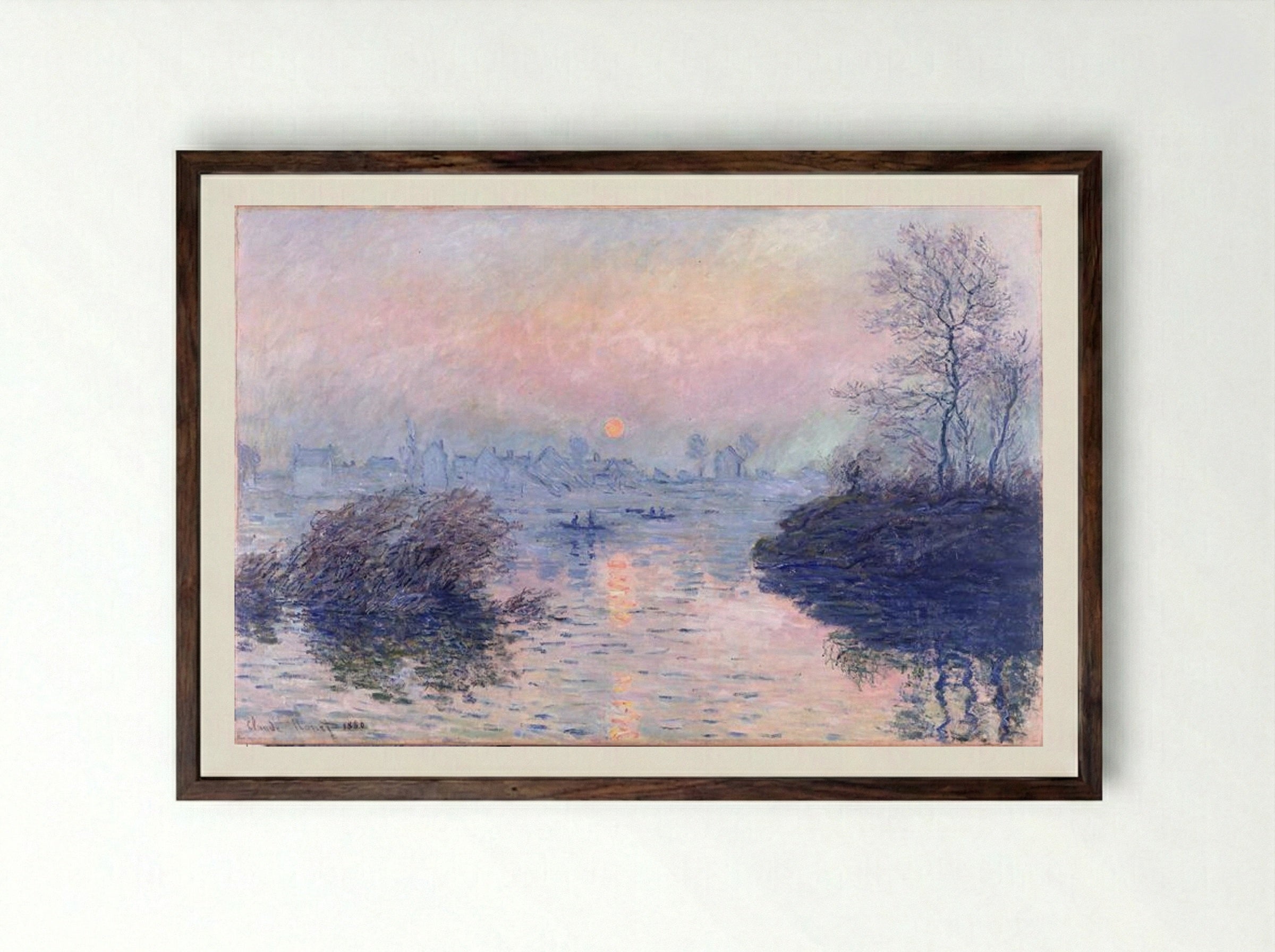 Sunset on the Seine at Lavacourt, Winter Effect - Claude Monet - Framed Print Dark Wood